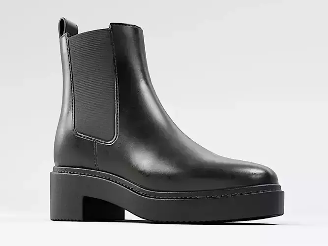 Boot Chelsea Leather Black PBR 4K Shoes Low-poly 3D model