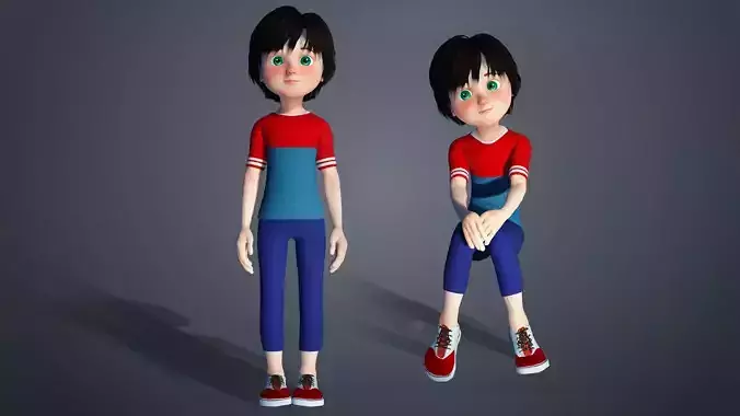 Cartoon Boy Rigged Character Animation Ready 3D model