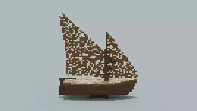 Voxel Wooden Ship 3D Model  Low-poly 3D model
