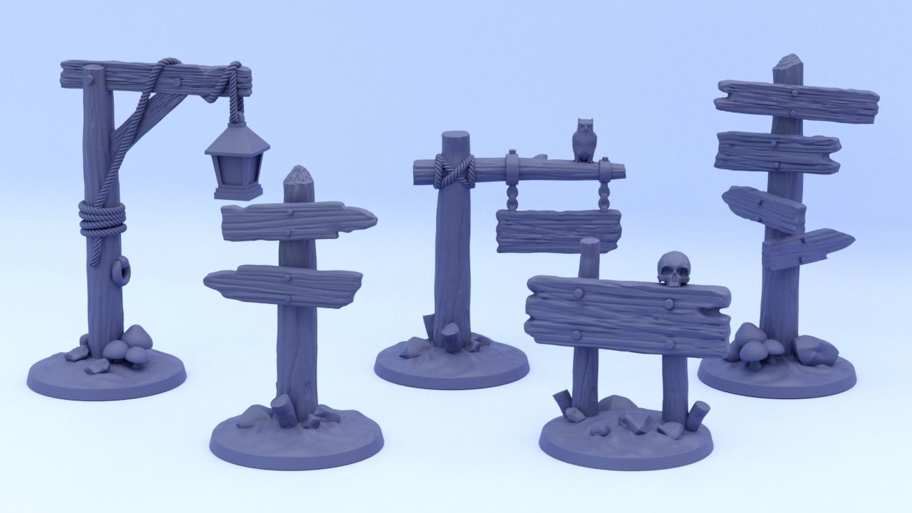 Fantasy - Medieval road signs and lampposts 3D print model_1