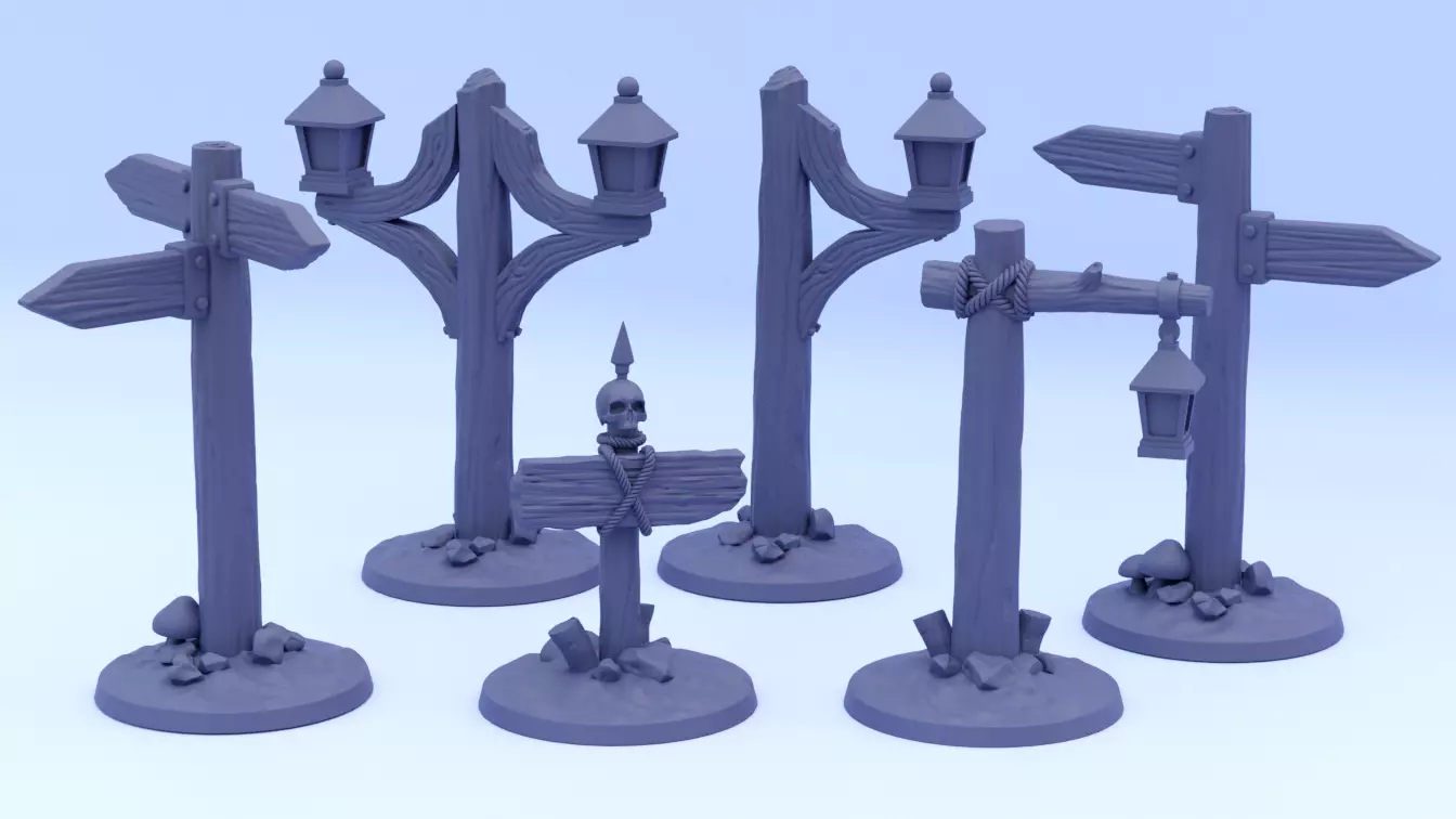 Fantasy - Medieval road signs and lampposts 3D print model_0