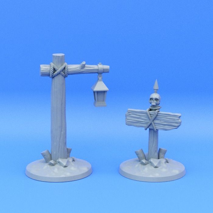 Fantasy - Medieval road signs and lampposts 3D print model_4