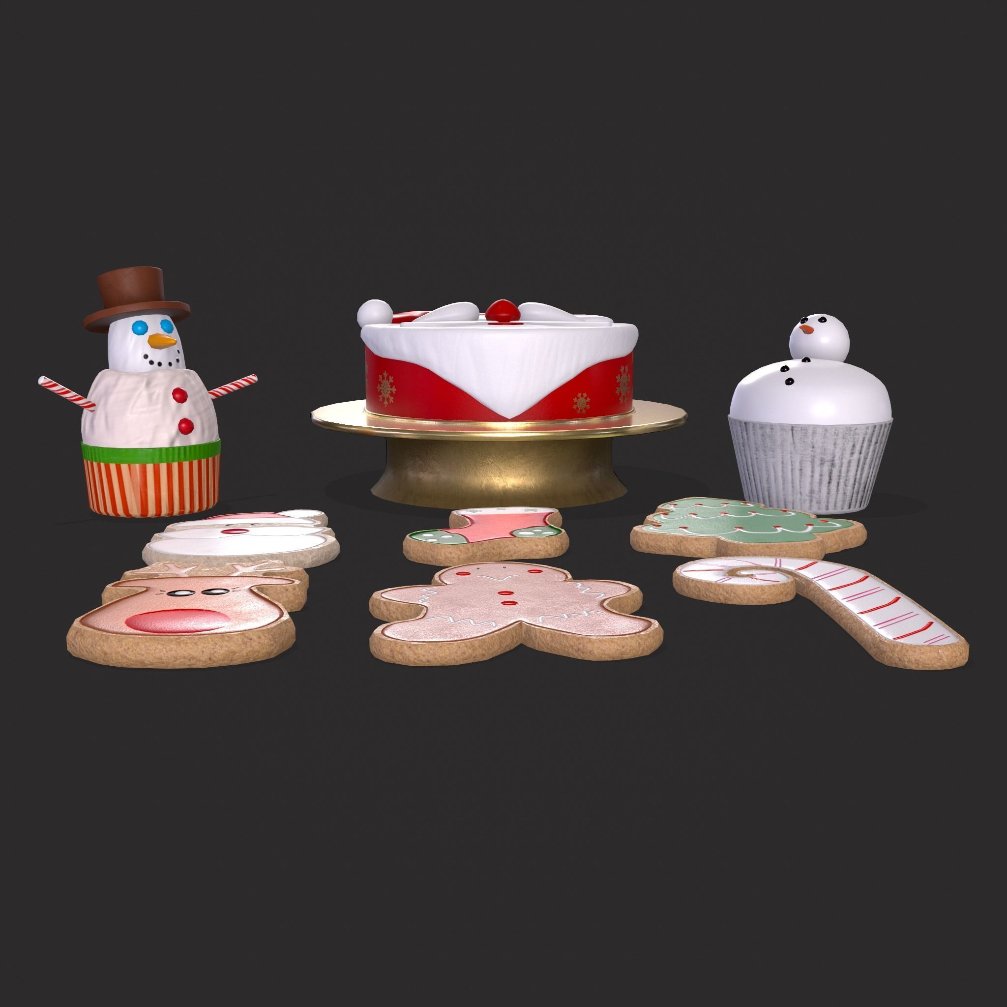 Christmas Cake Cookies and Cupcakes 3D Model Collection_12