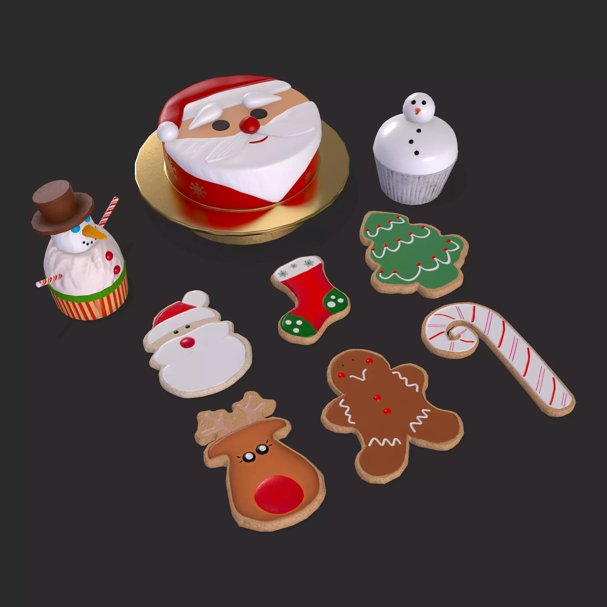Christmas Cake Cookies and Cupcakes 3D Model Collection_0