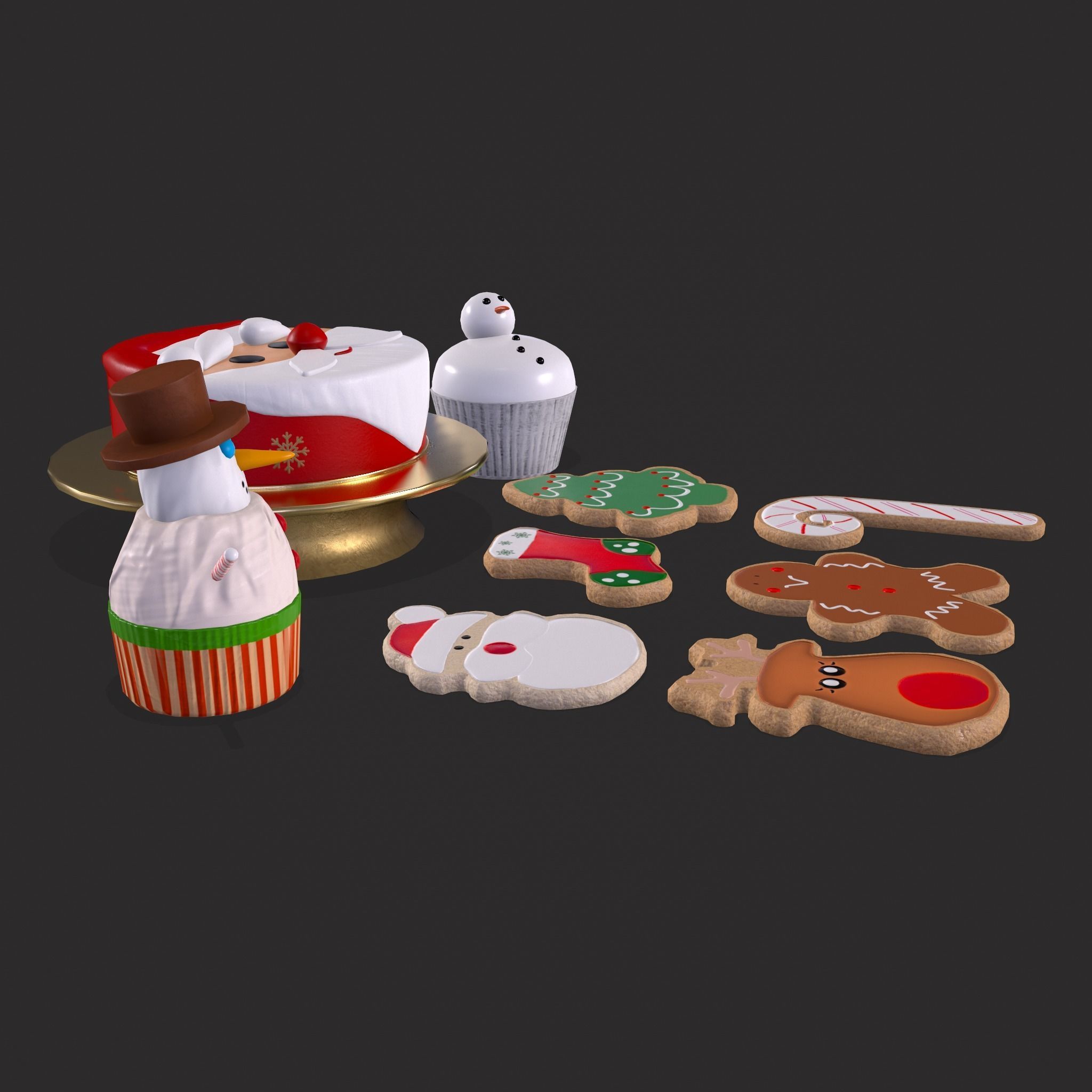Christmas Cake Cookies and Cupcakes 3D Model Collection_10