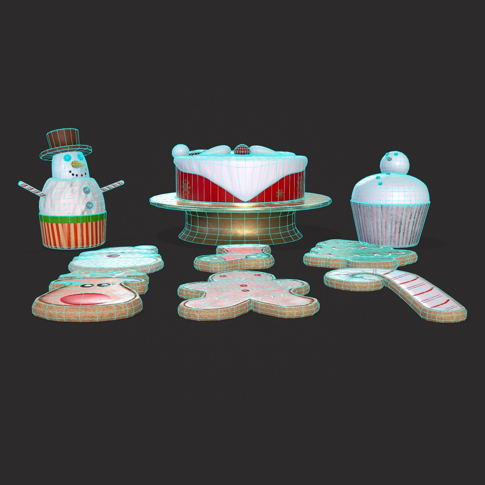 Christmas Cake Cookies and Cupcakes 3D Model Collection_13