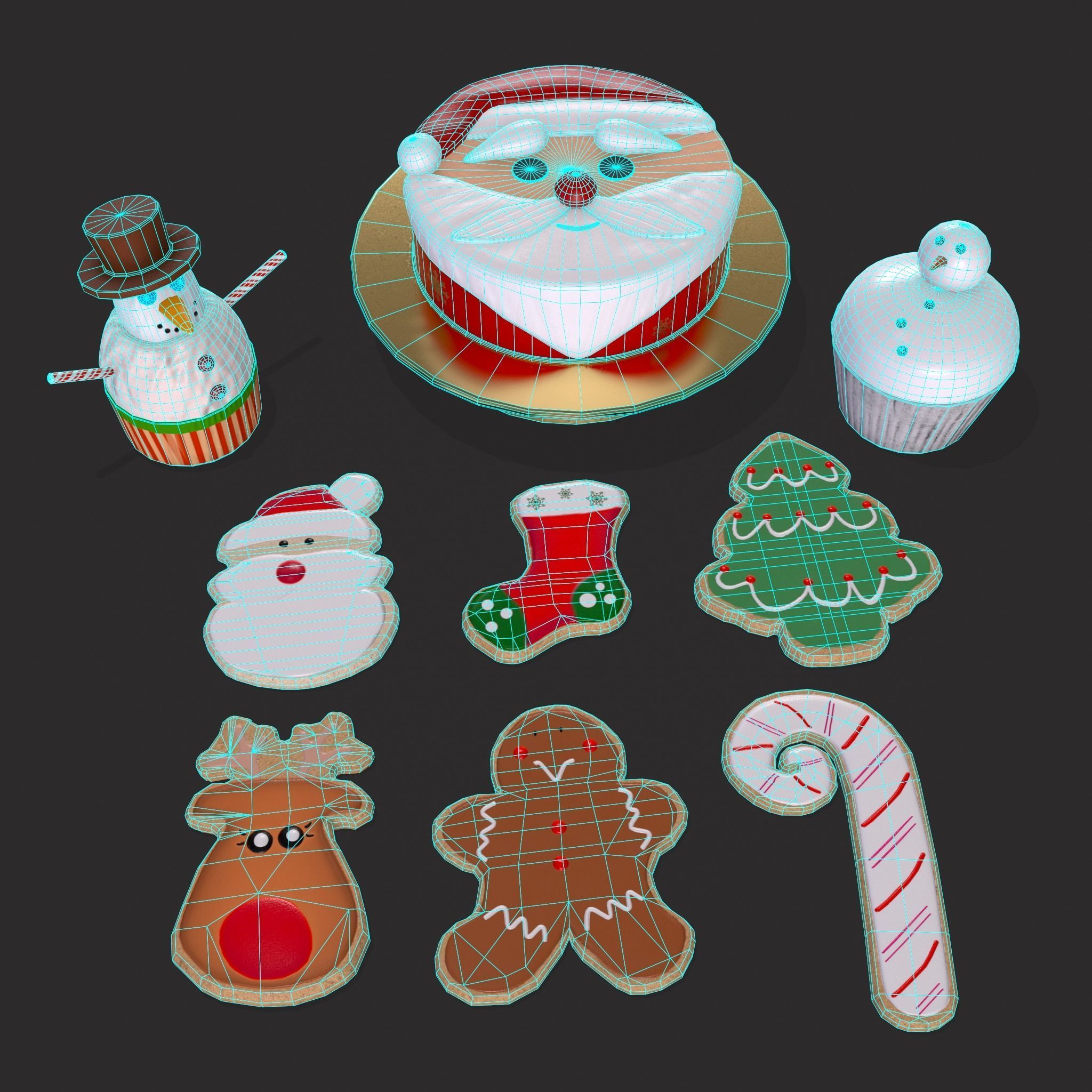 Christmas Cake Cookies and Cupcakes 3D Model Collection_25