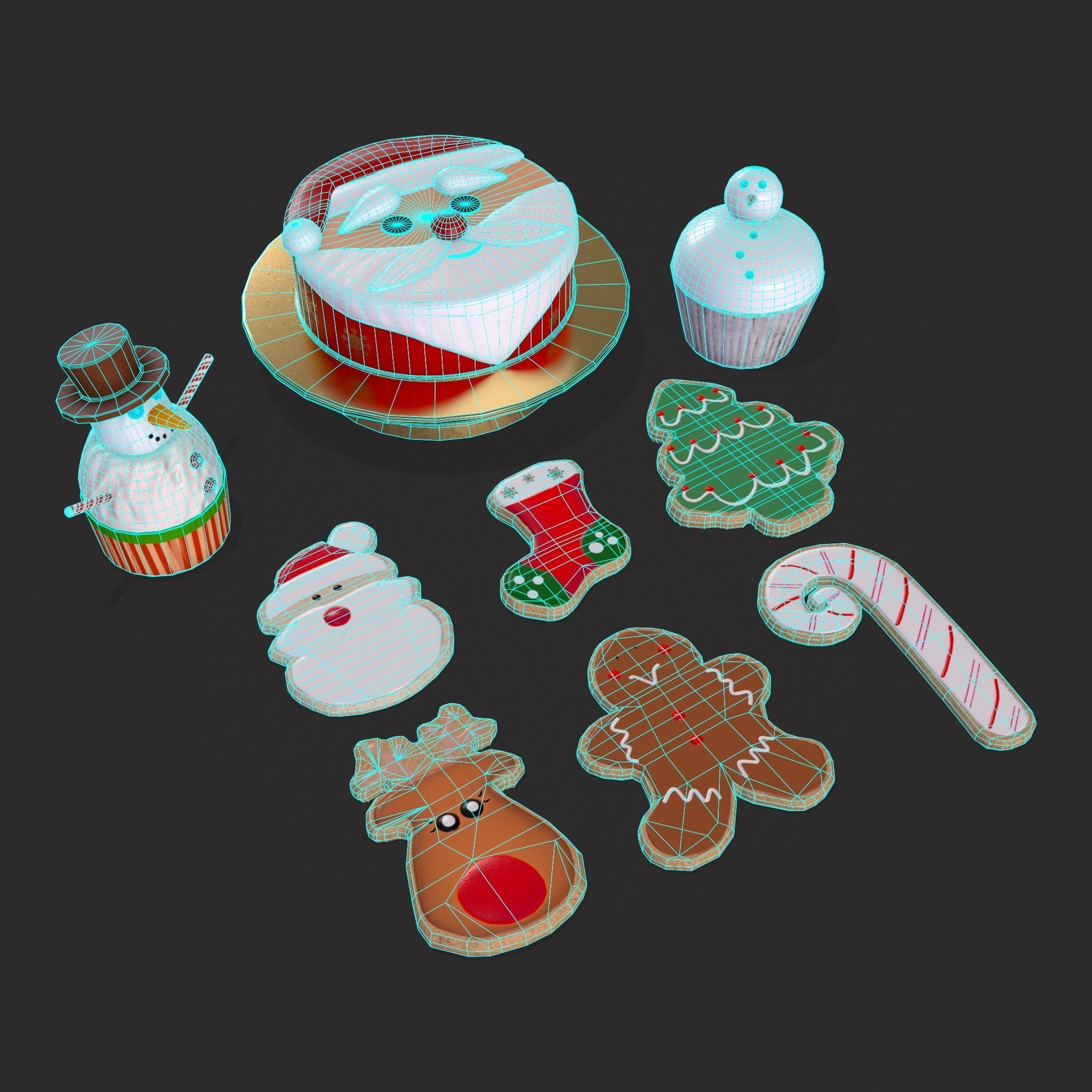 Christmas Cake Cookies and Cupcakes 3D Model Collection_4