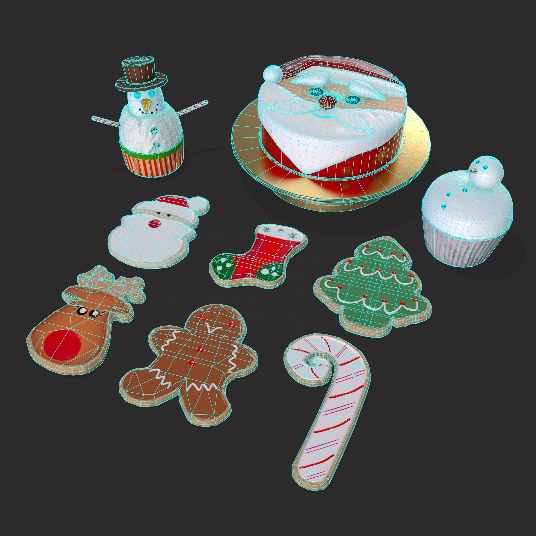 Christmas Cake Cookies and Cupcakes 3D Model Collection_9