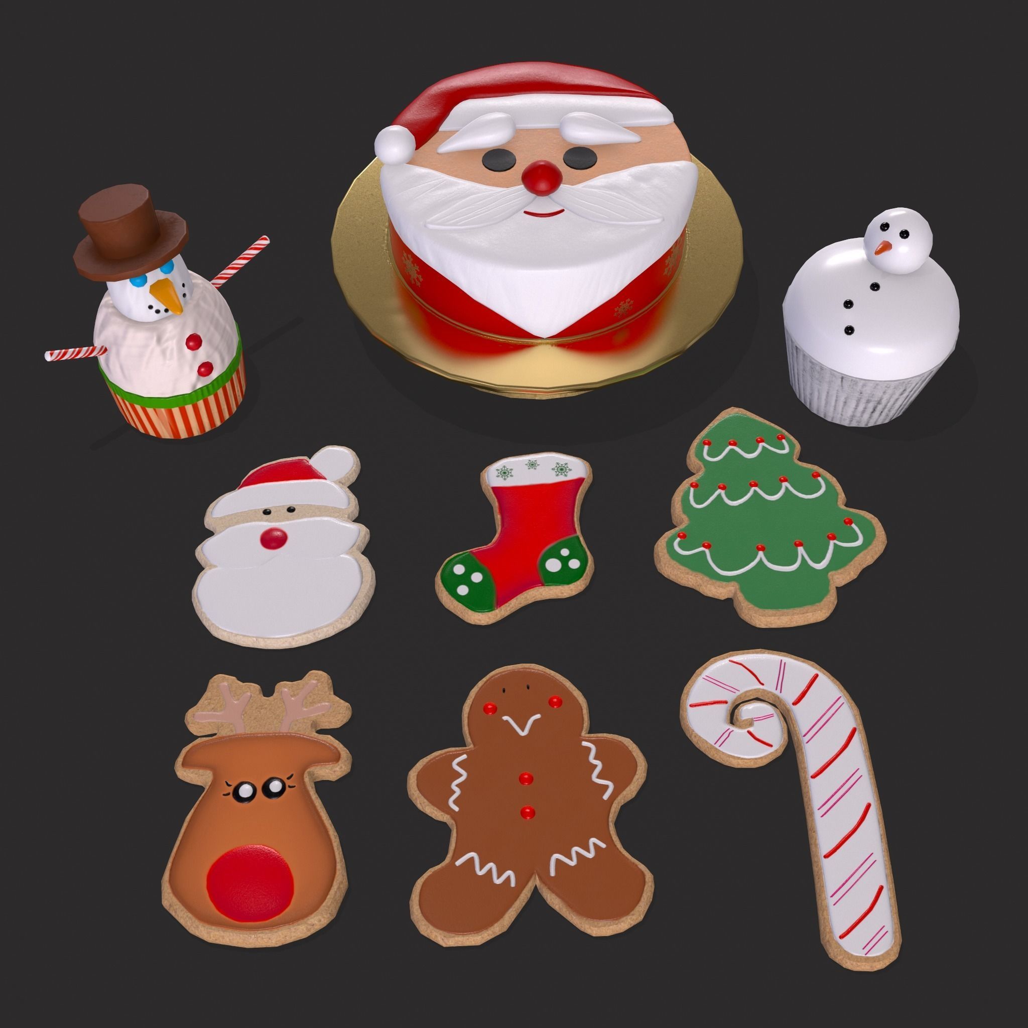 Christmas Cake Cookies and Cupcakes 3D Model Collection_24