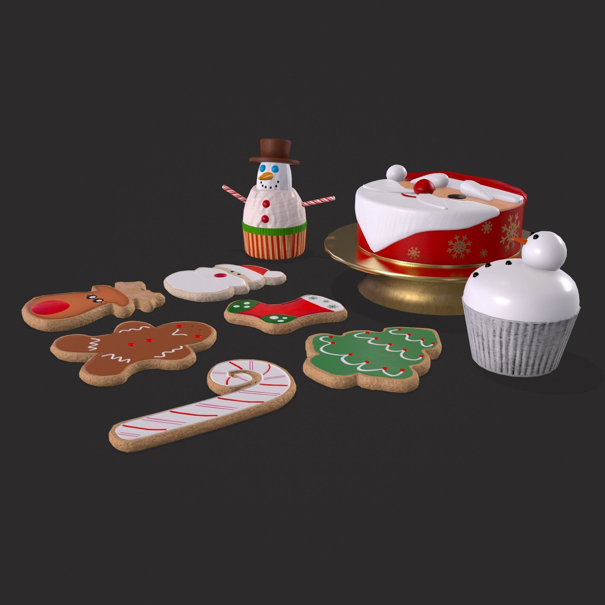 Christmas Cake Cookies and Cupcakes 3D Model Collection_14