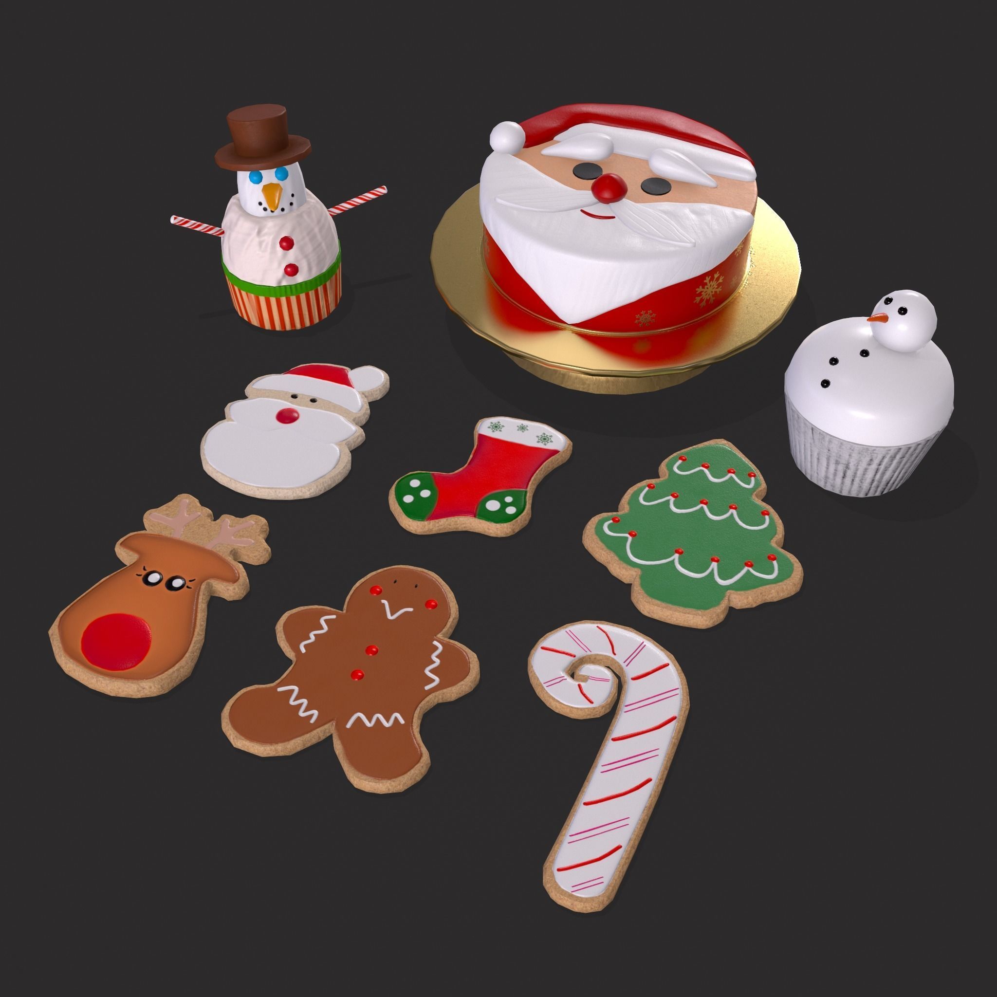 Christmas Cake Cookies and Cupcakes 3D Model Collection_8