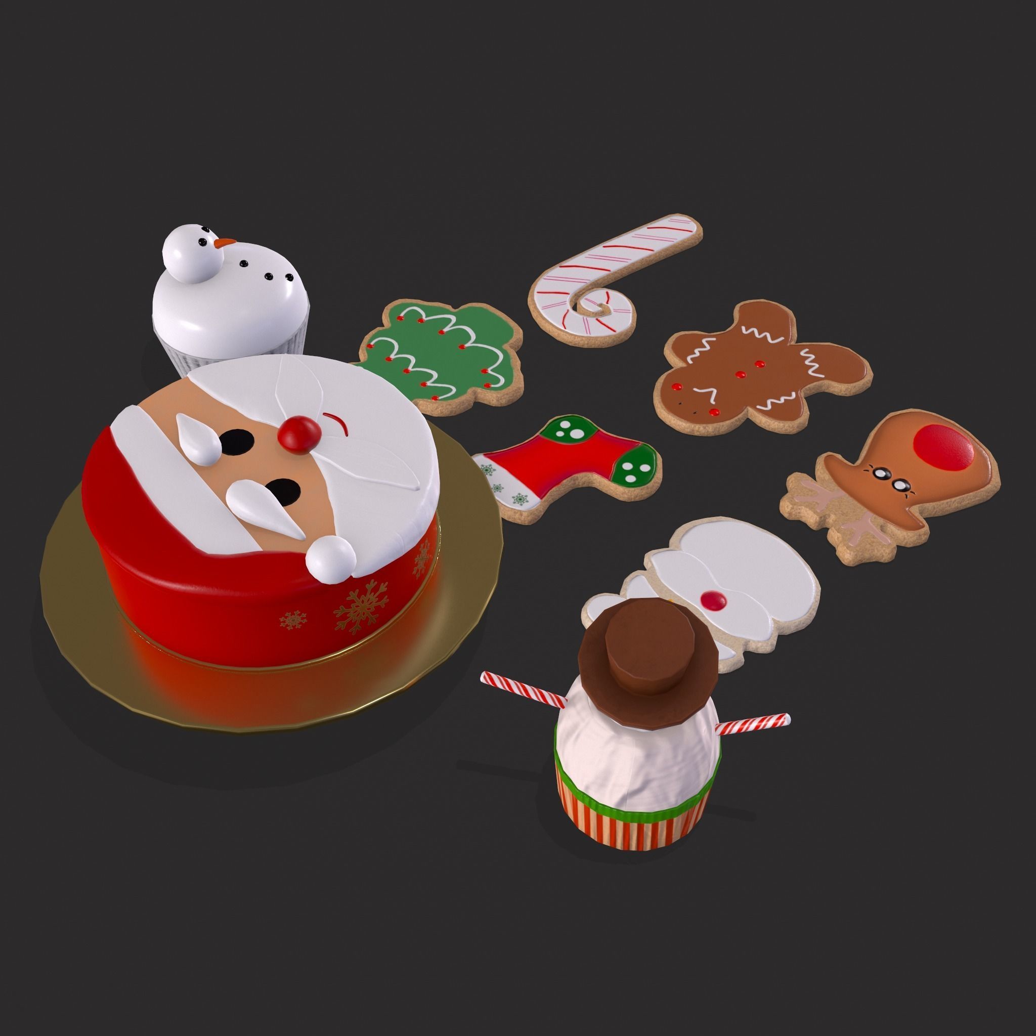 Christmas Cake Cookies and Cupcakes 3D Model Collection_22