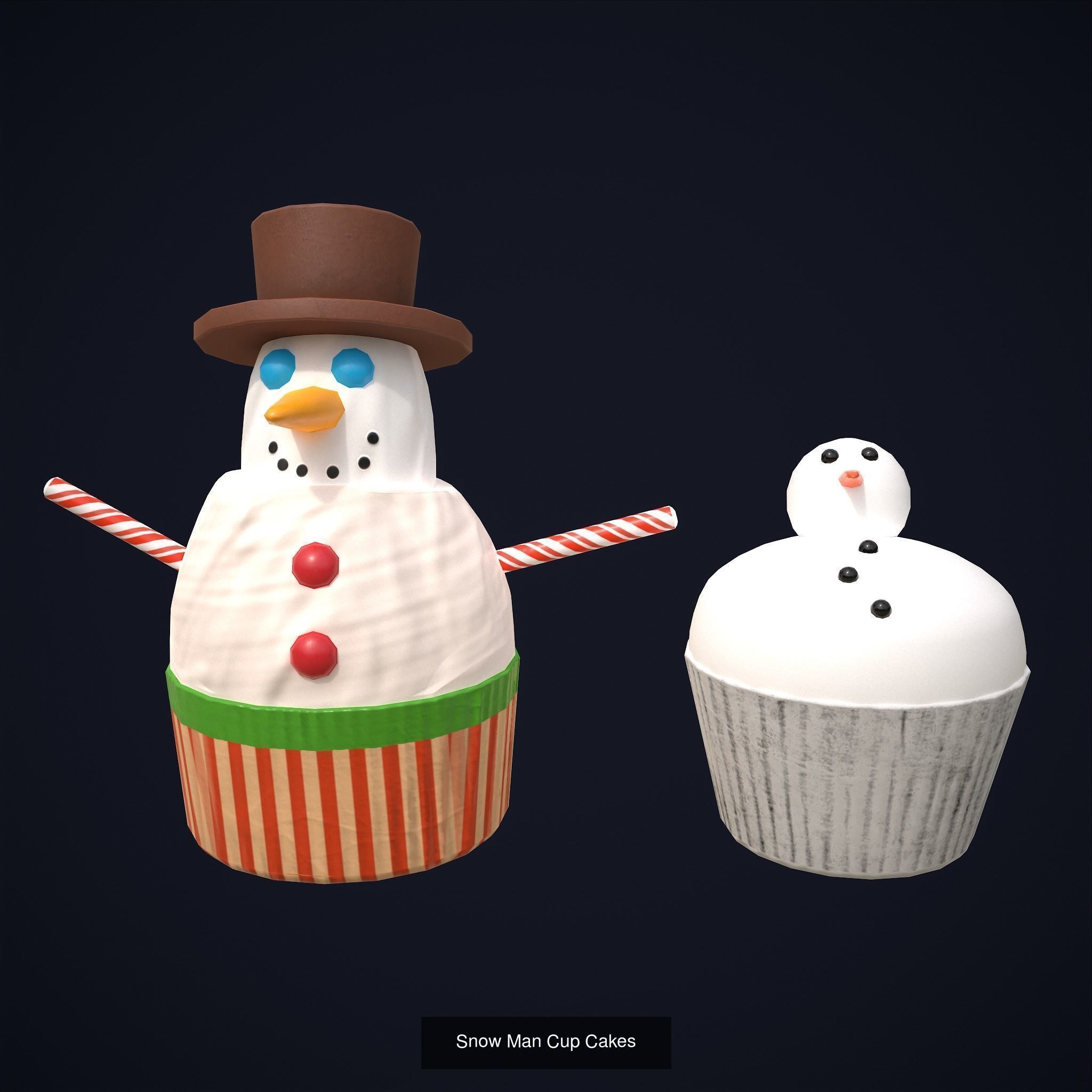 Snowman Cupcakes and Christmas Cookies 3D Model Collection_9