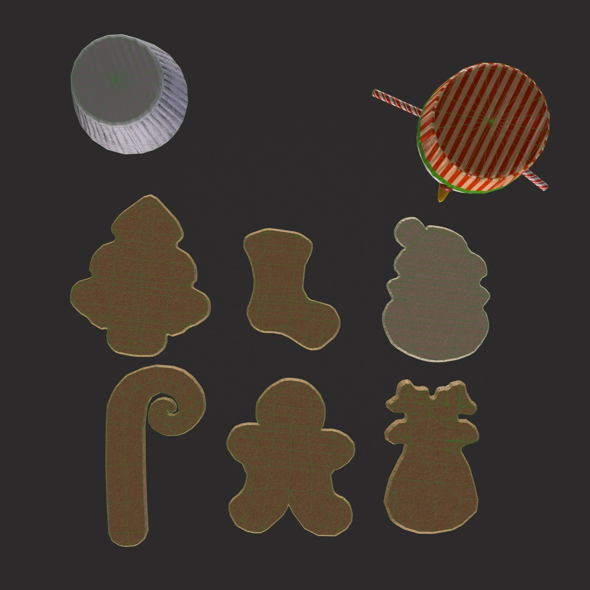 Snowman Cupcakes and Christmas Cookies 3D Model Collection_15