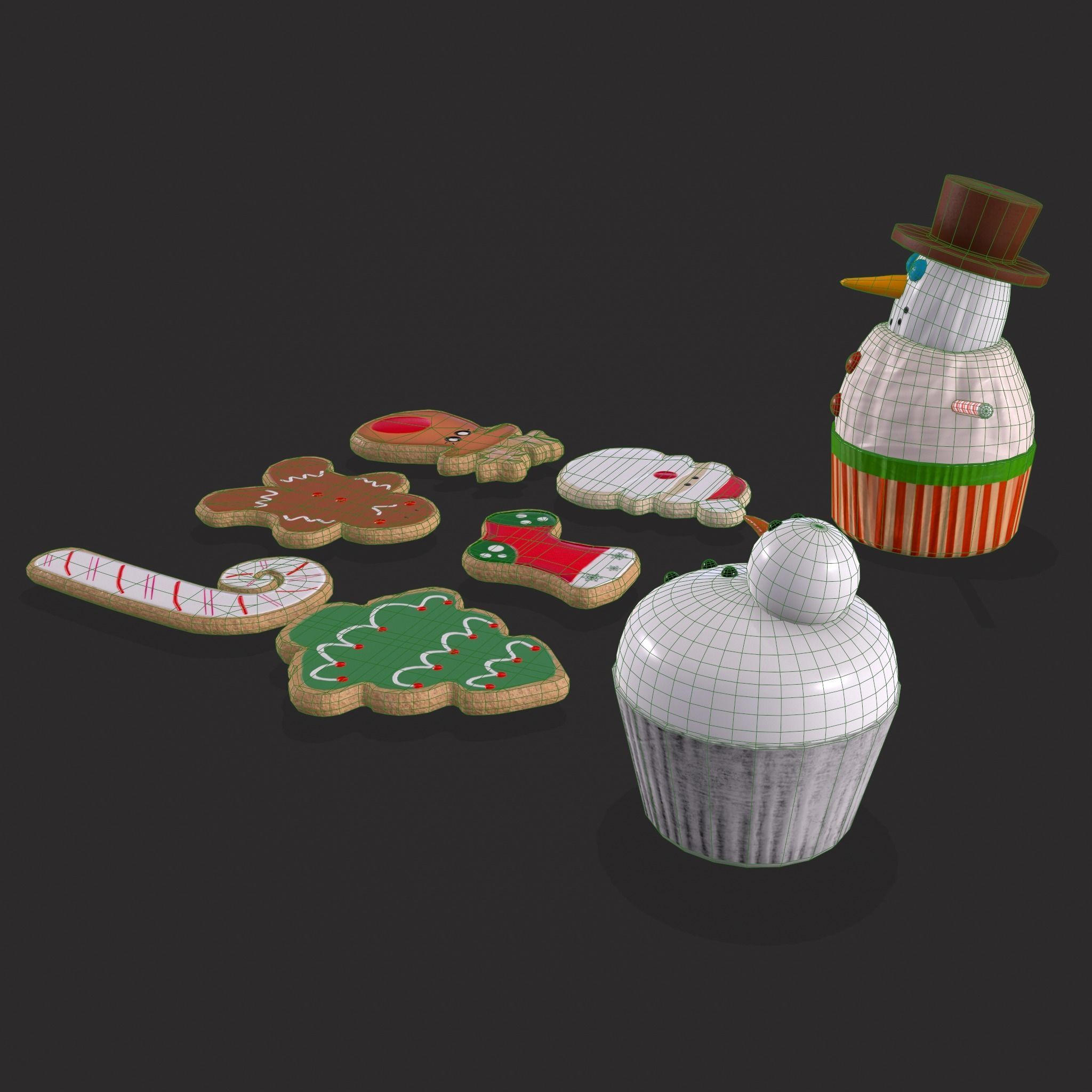 Snowman Cupcakes and Christmas Cookies 3D Model Collection_11