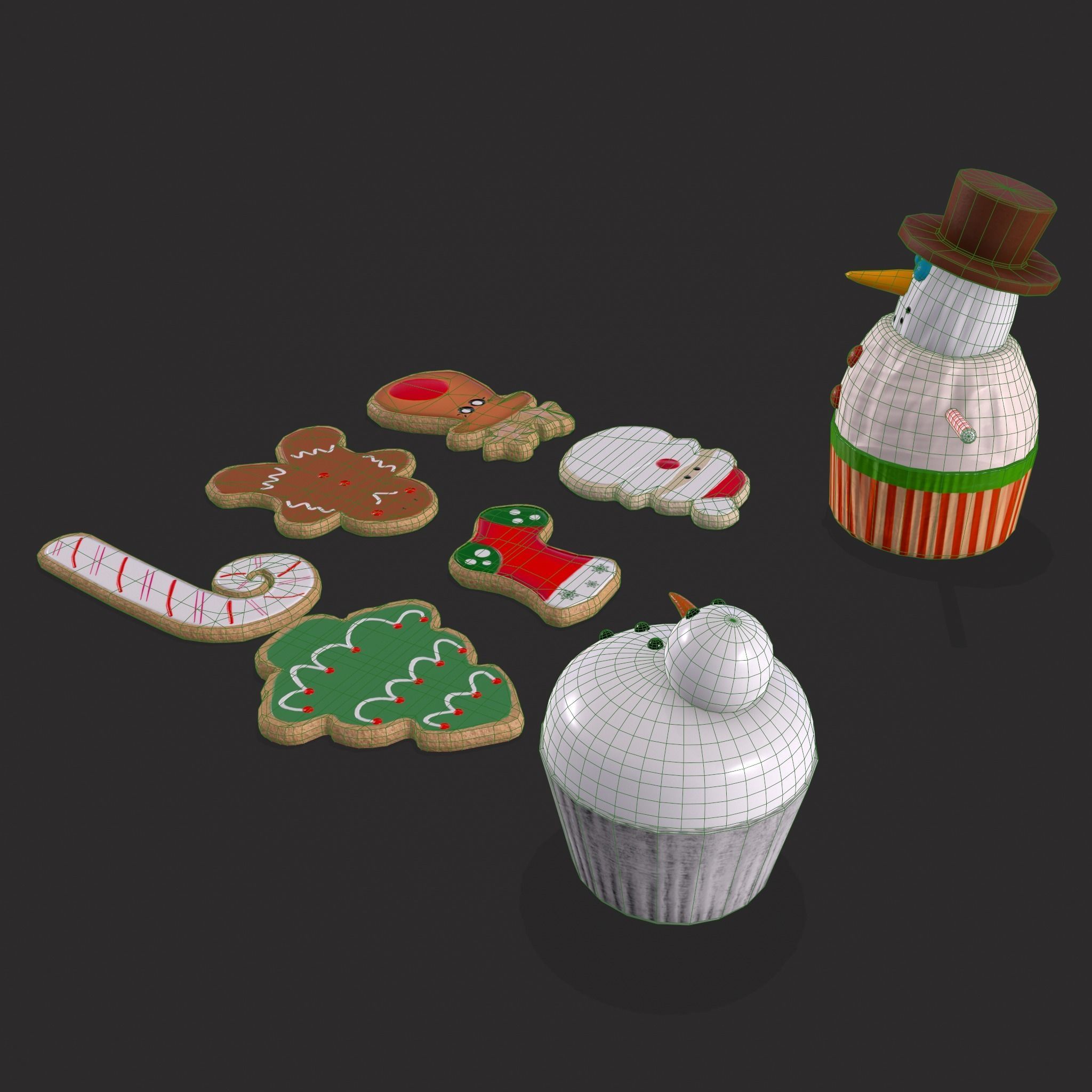 Snowman Cupcakes and Christmas Cookies 3D Model Collection_23