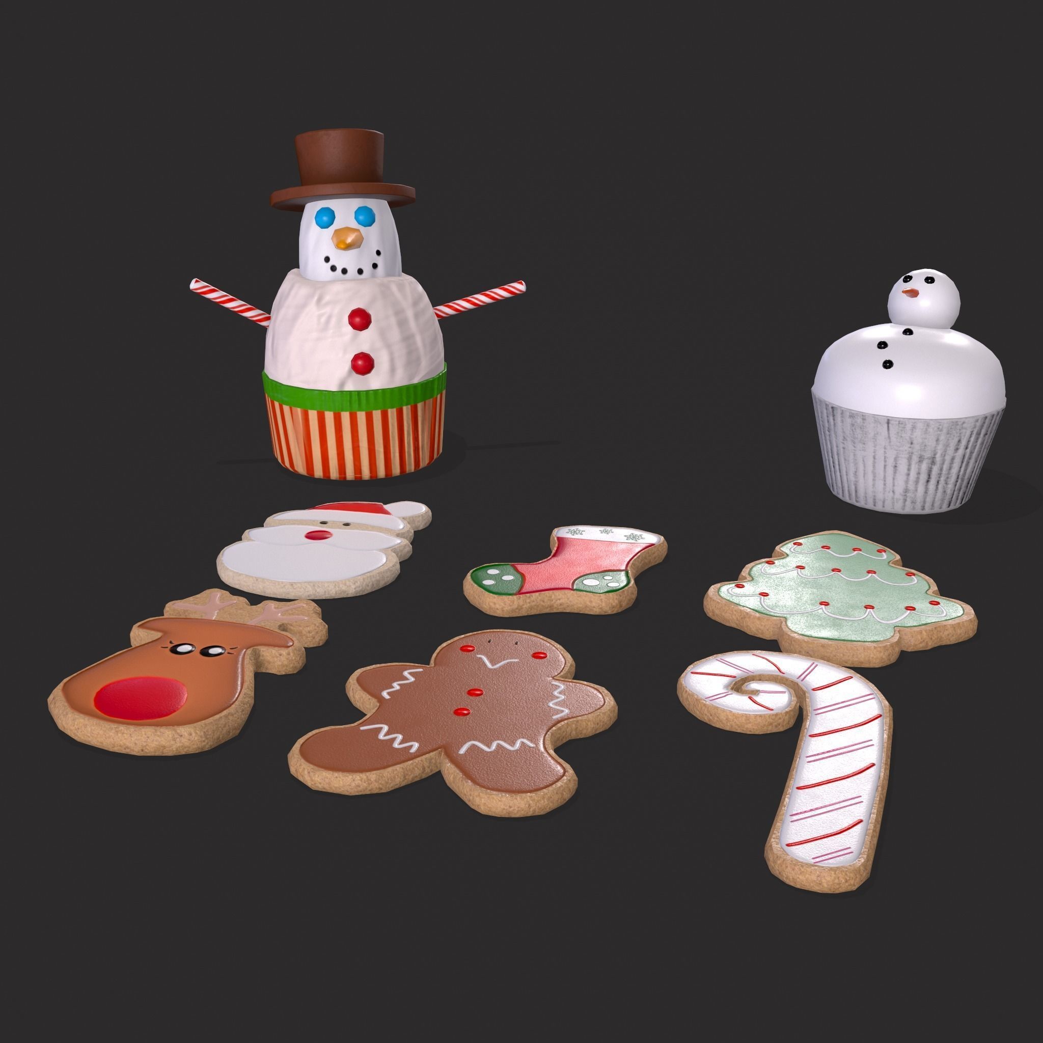 Snowman Cupcakes and Christmas Cookies 3D Model Collection_18
