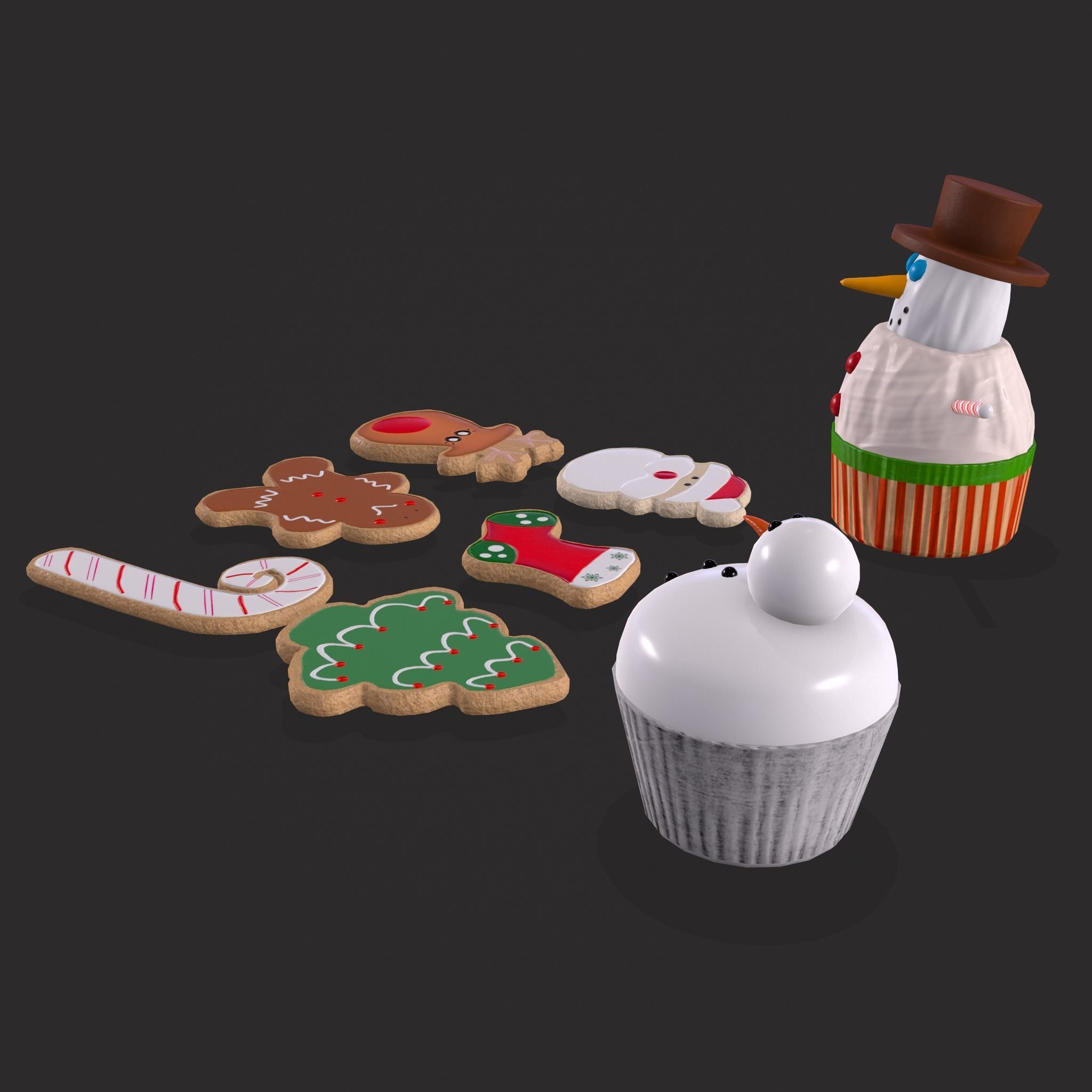 Snowman Cupcakes and Christmas Cookies 3D Model Collection_10
