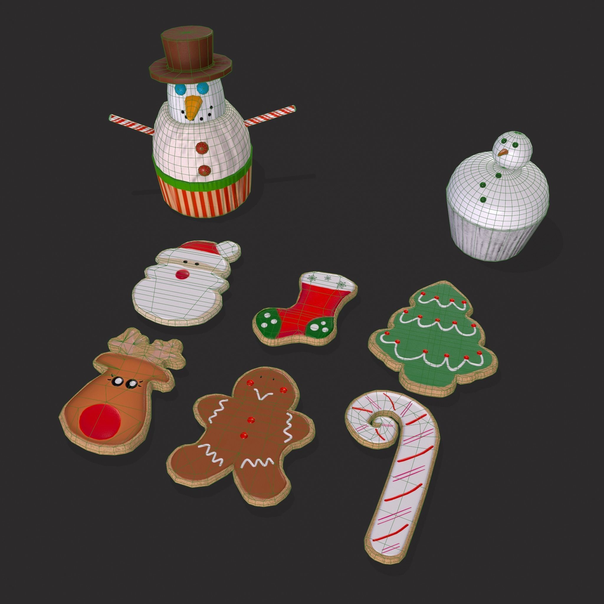 Snowman Cupcakes and Christmas Cookies 3D Model Collection_5