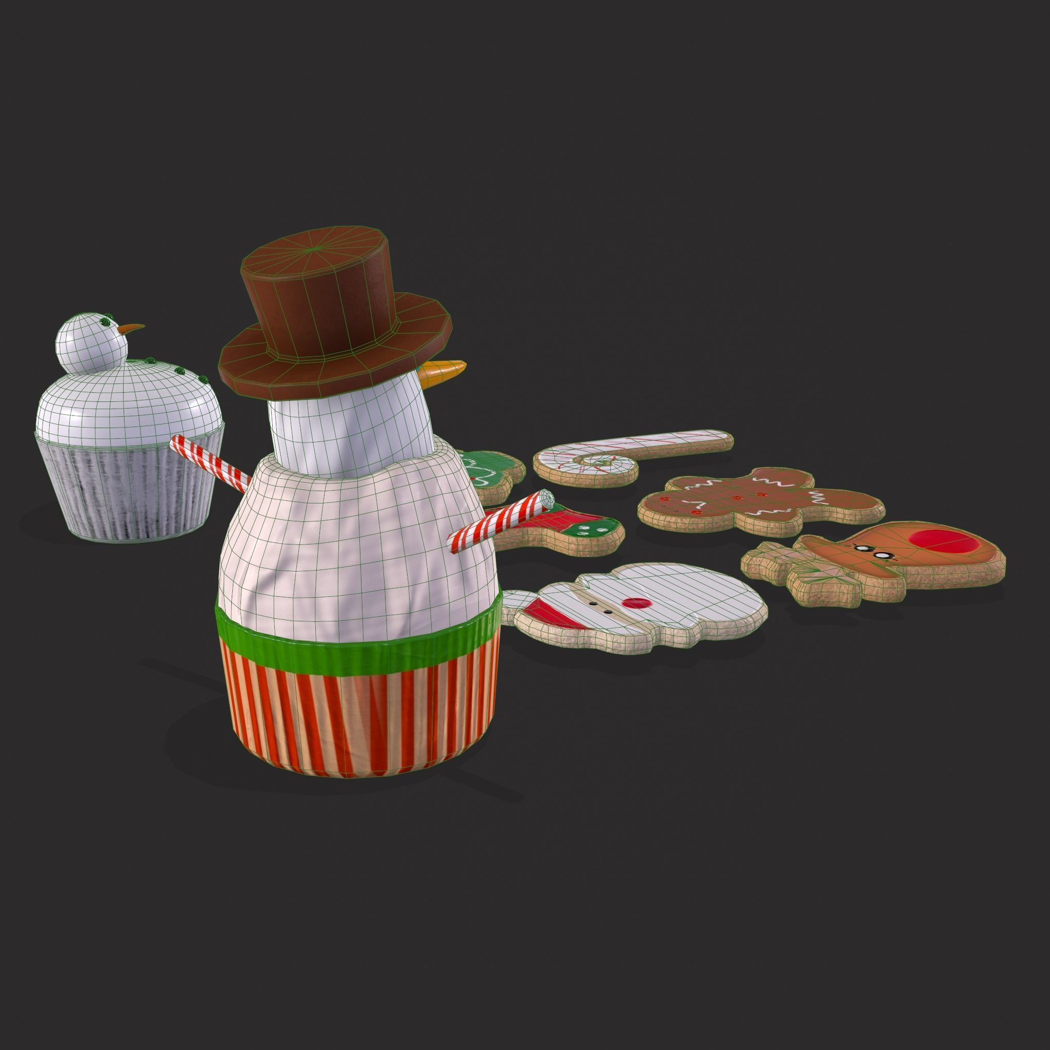 Snowman Cupcakes and Christmas Cookies 3D Model Collection_13