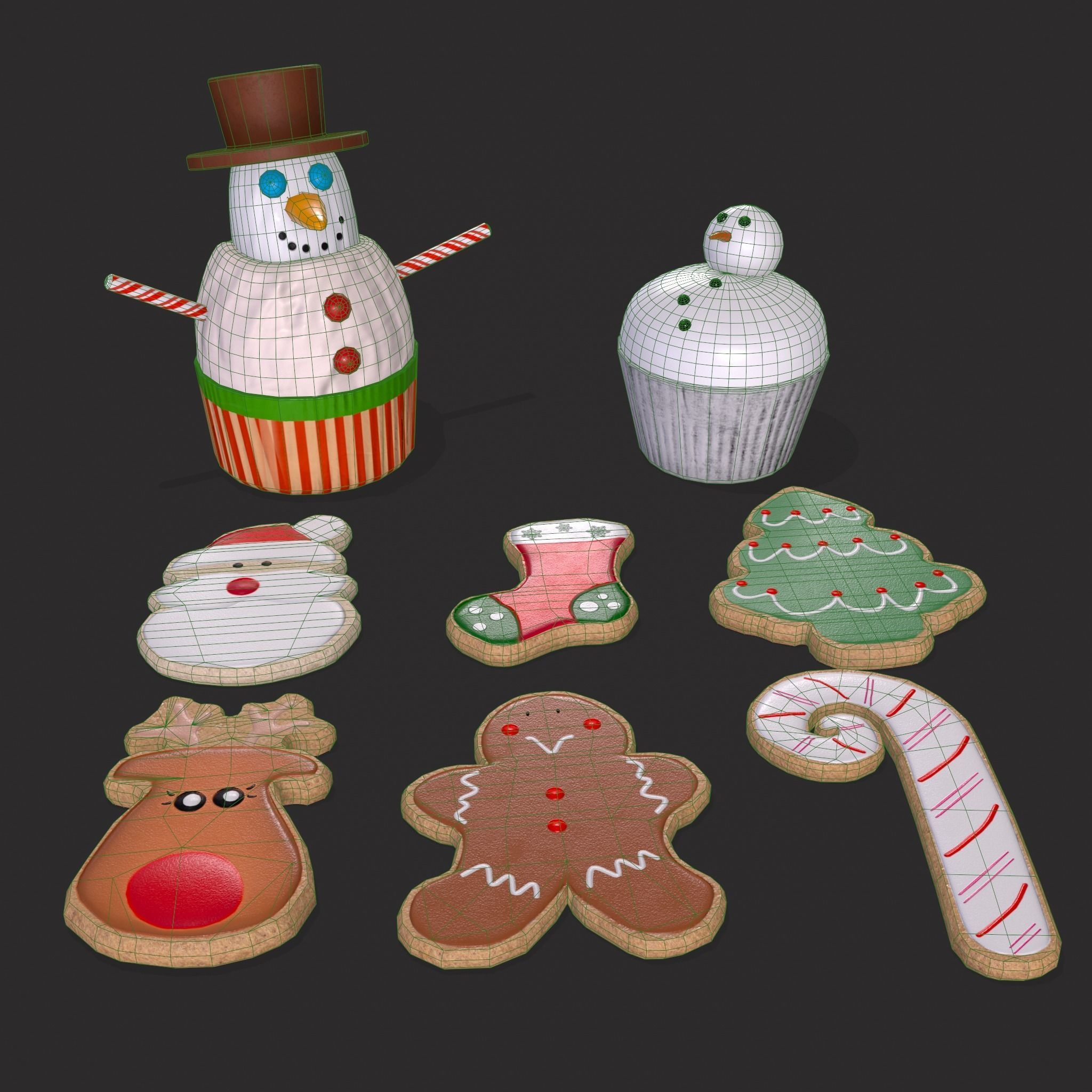 Snowman Cupcakes and Christmas Cookies 3D Model Collection_3