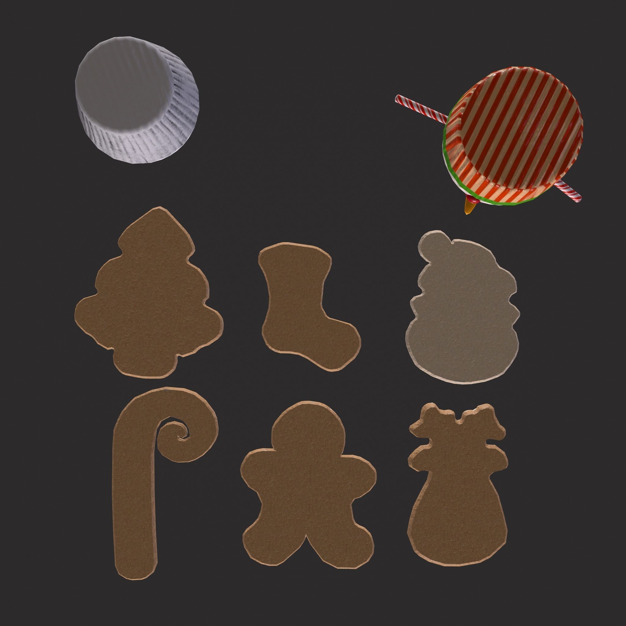 Snowman Cupcakes and Christmas Cookies 3D Model Collection_14