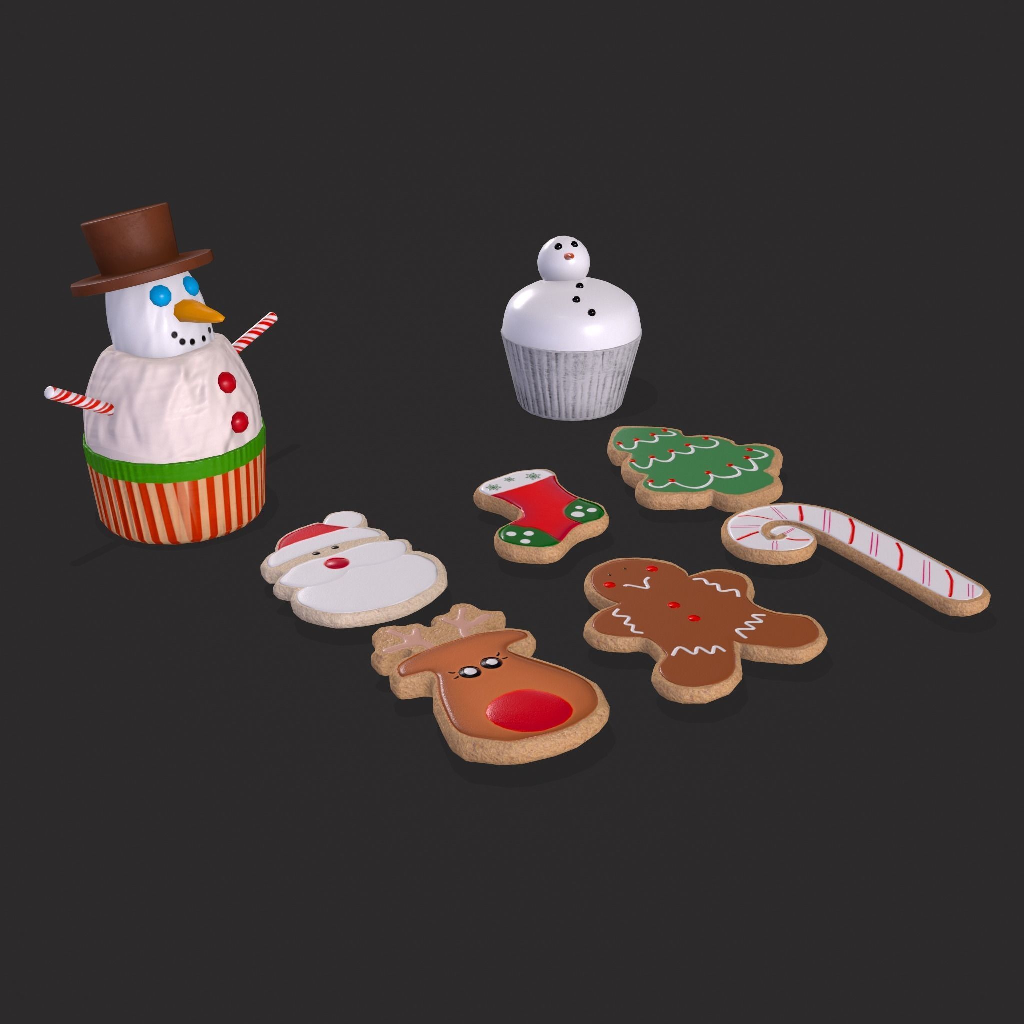 Snowman Cupcakes and Christmas Cookies 3D Model Collection_6