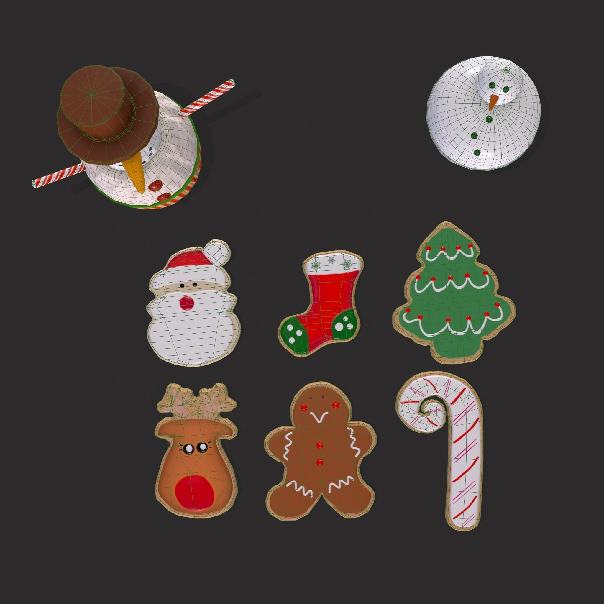 Snowman Cupcakes and Christmas Cookies 3D Model Collection_17