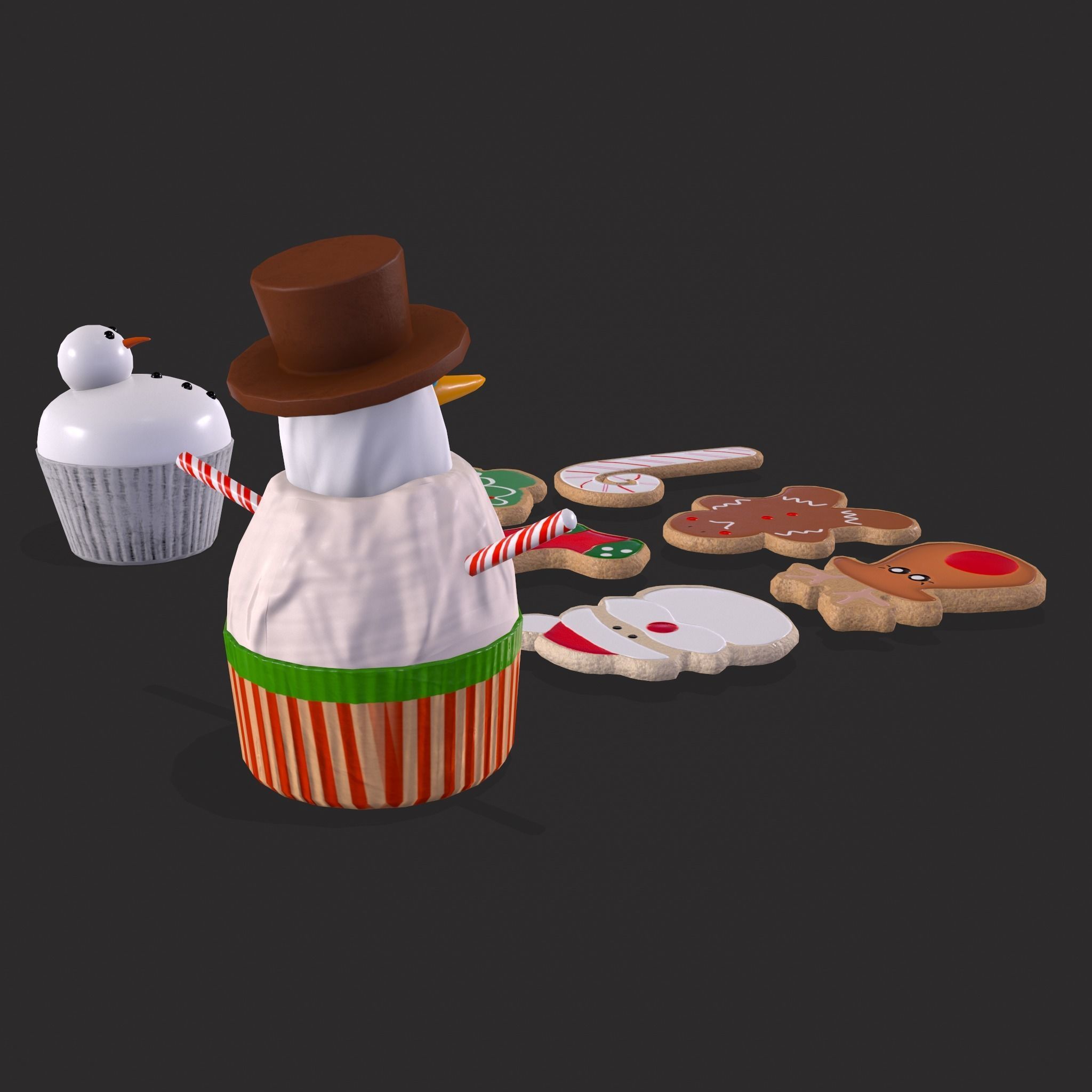 Snowman Cupcakes and Christmas Cookies 3D Model Collection_12