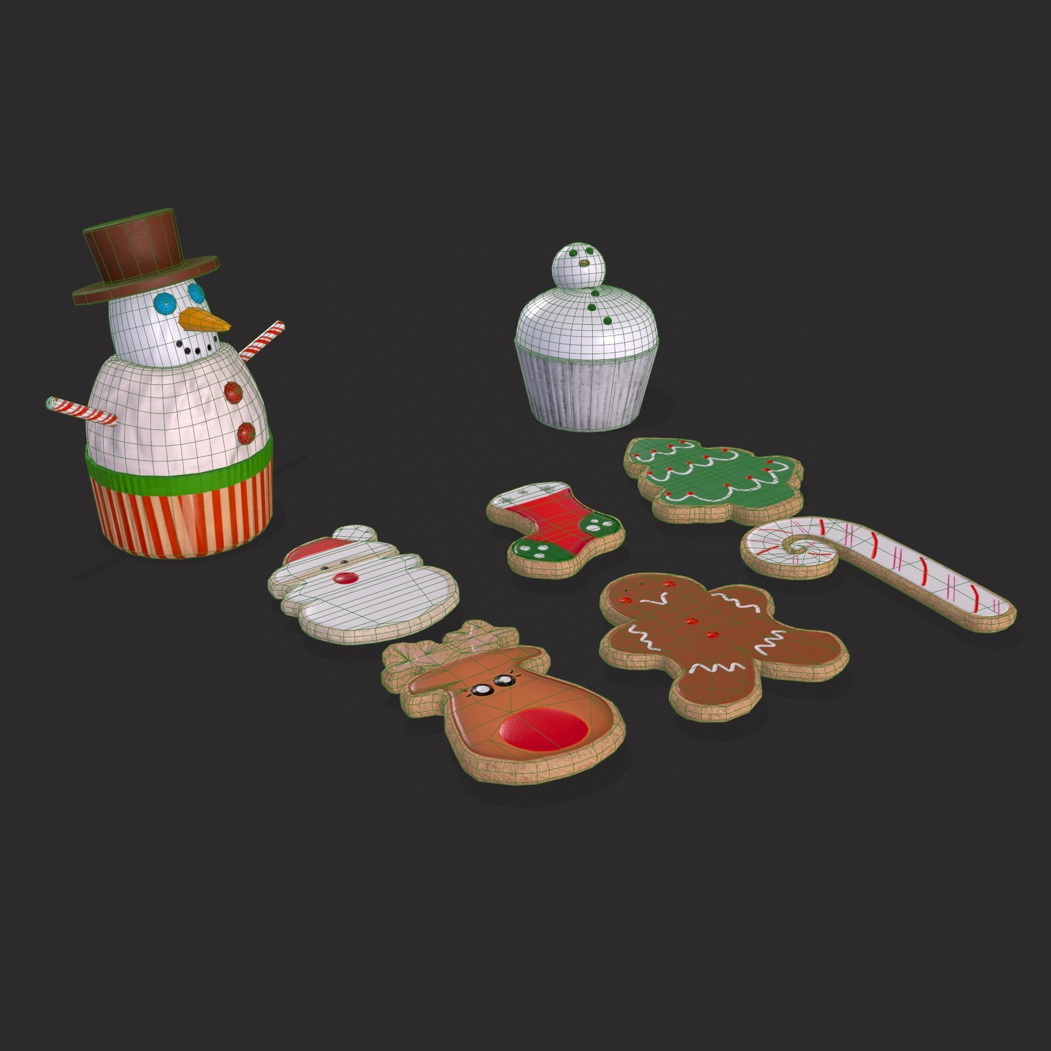 Snowman Cupcakes and Christmas Cookies 3D Model Collection_7