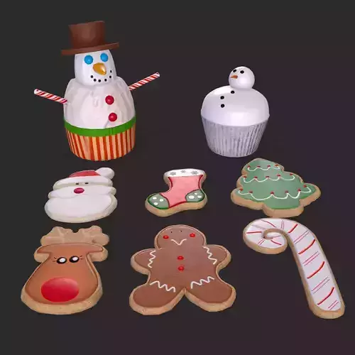 Snowman Cupcakes and Christmas Cookies 3D Model Collection