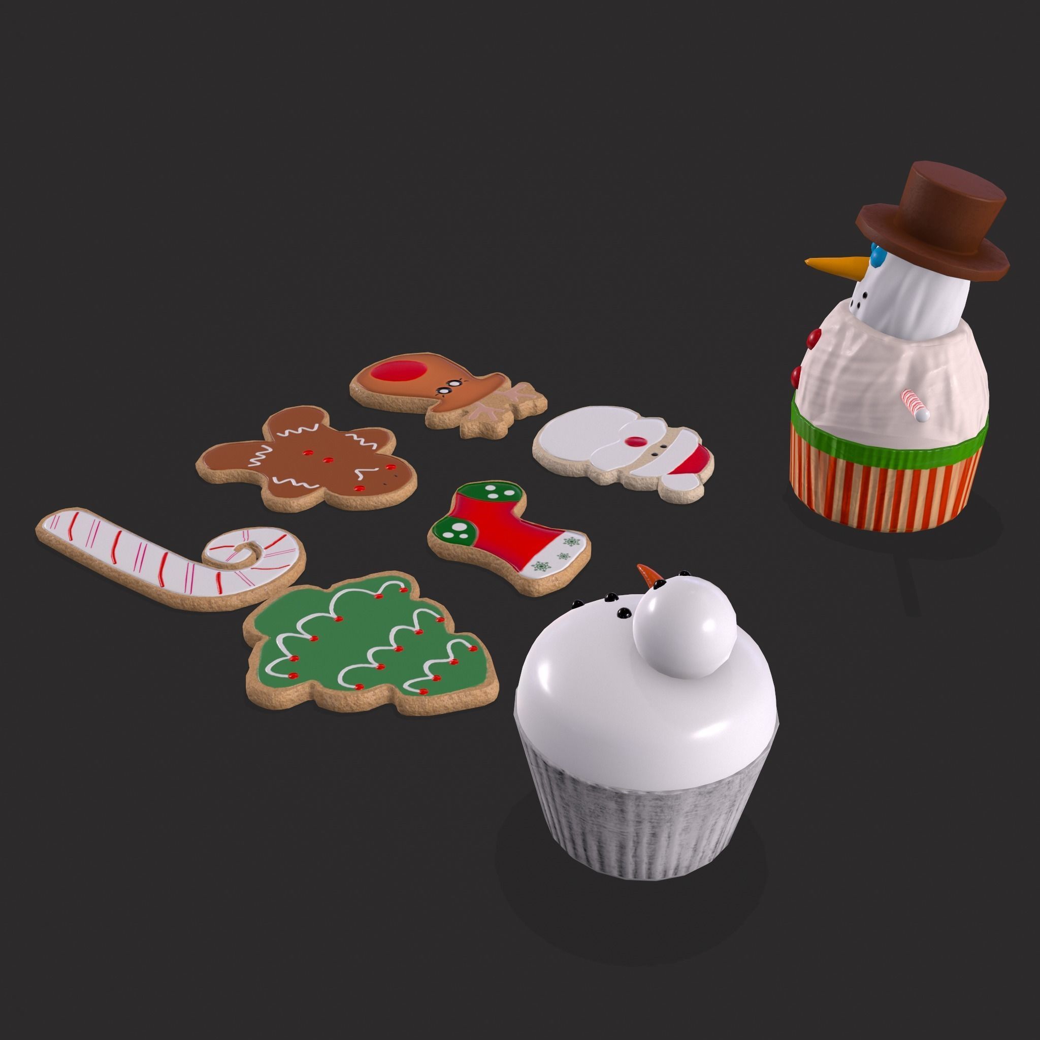 Snowman Cupcakes and Christmas Cookies 3D Model Collection_22