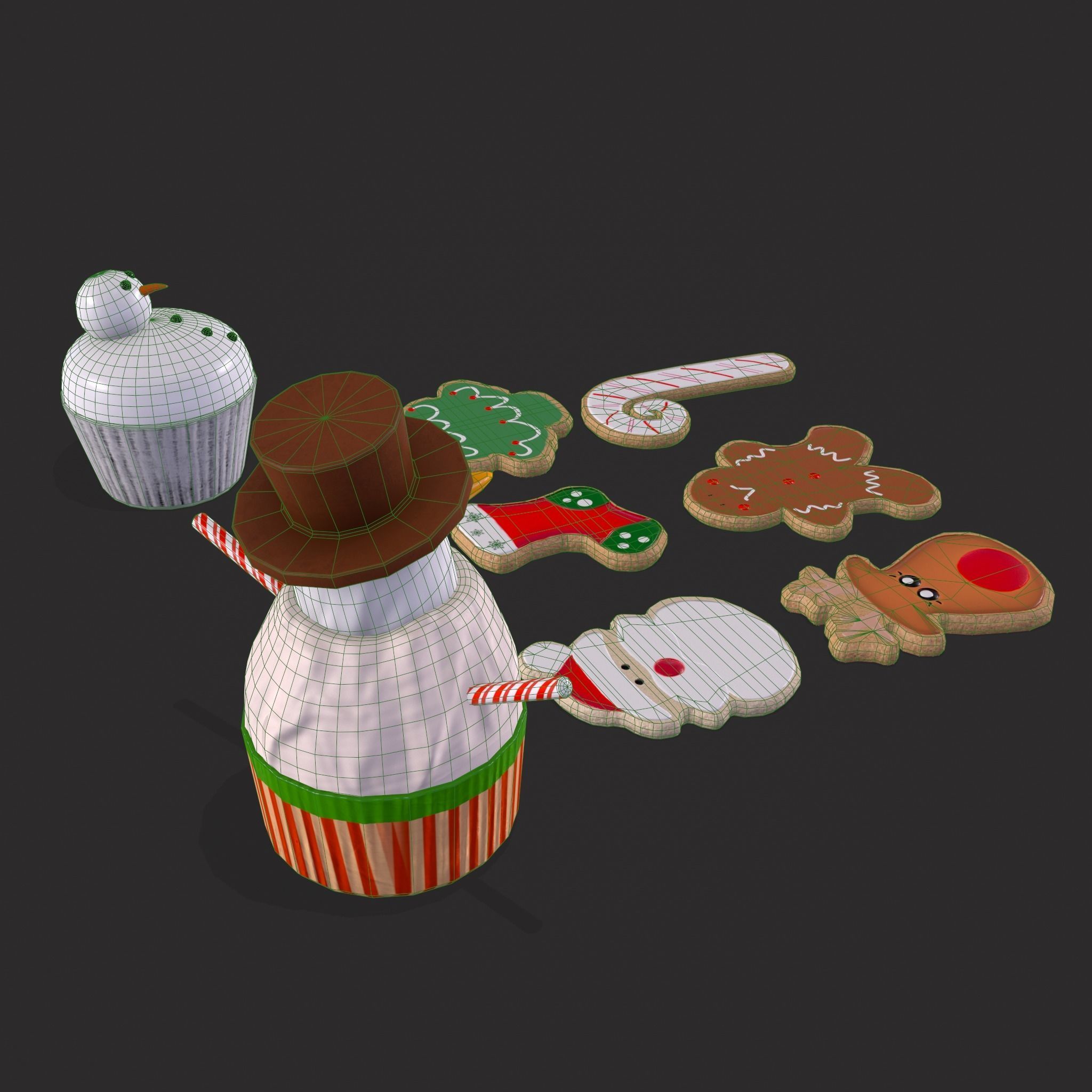 Snowman Cupcakes and Christmas Cookies 3D Model Collection_21