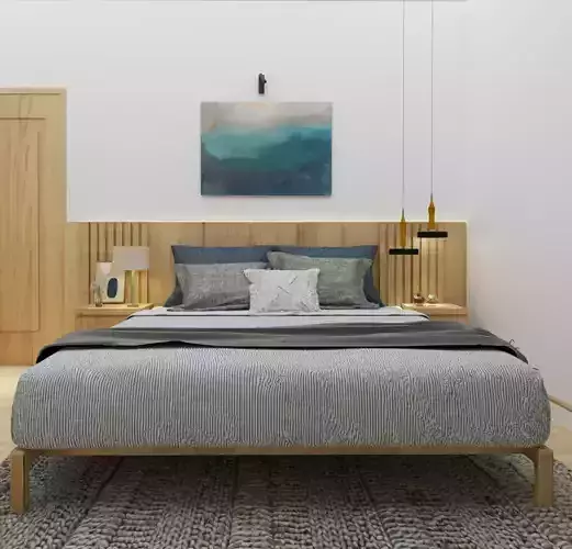 BED WITH WOODEN LOUVERS