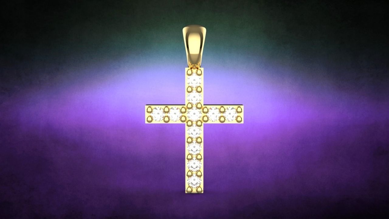Cross pendant with stone 3D print model_4