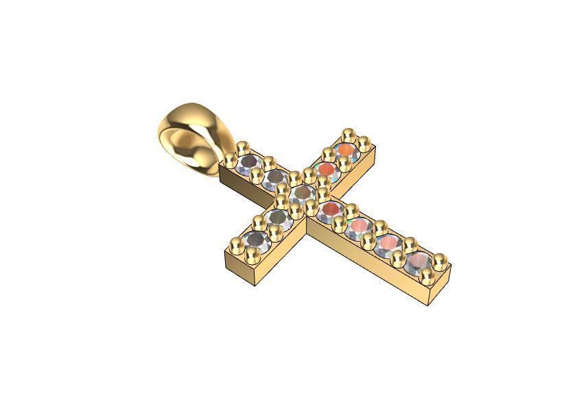 Cross pendant with stone 3D print model_1