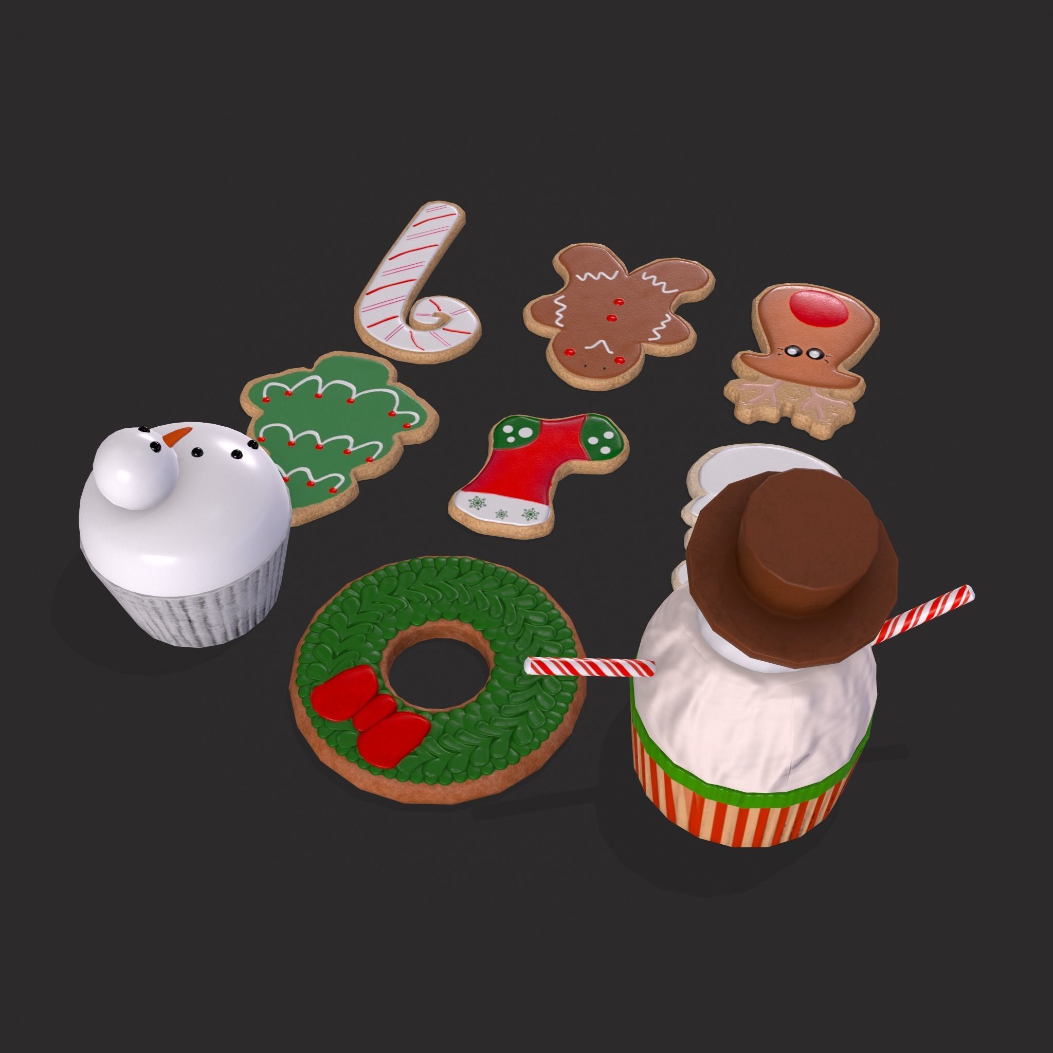 Wreath Cookies and Cupcake 3D Model Collection_6