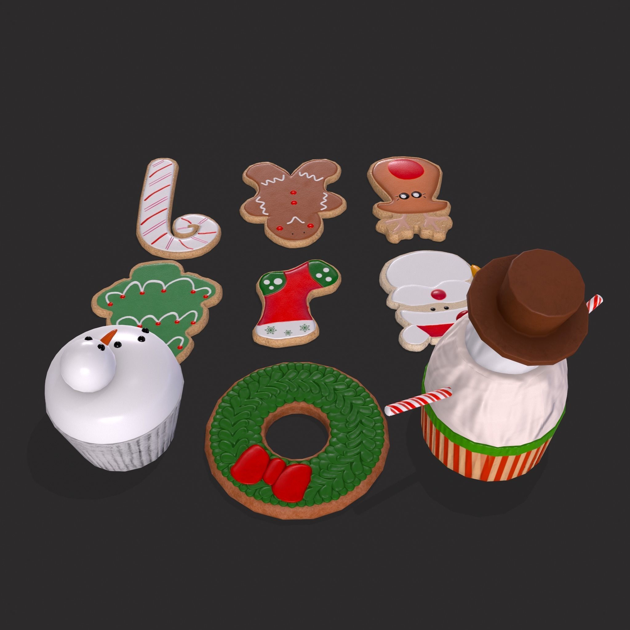 Wreath Cookies and Cupcake 3D Model Collection_18