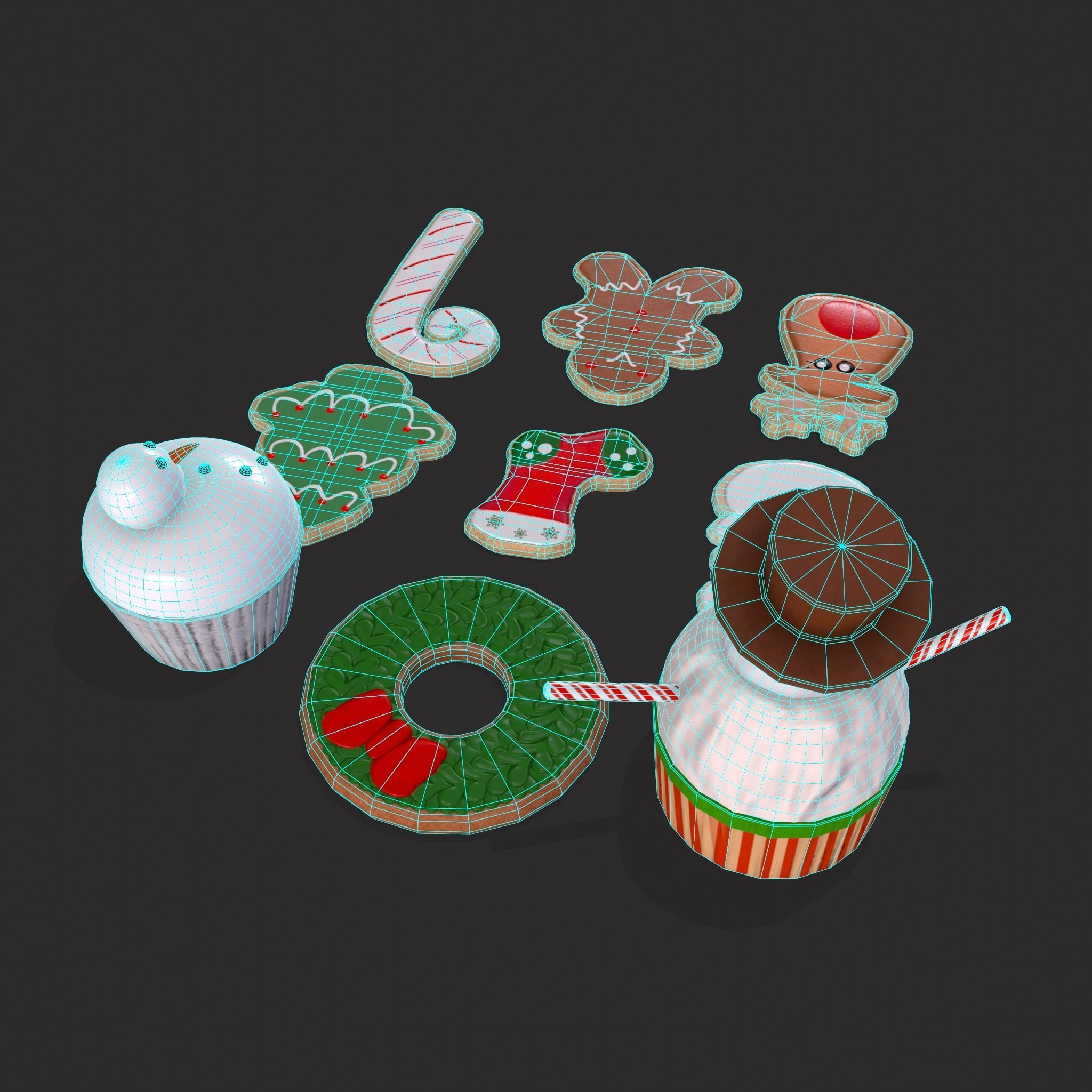 Wreath Cookies and Cupcake 3D Model Collection_7