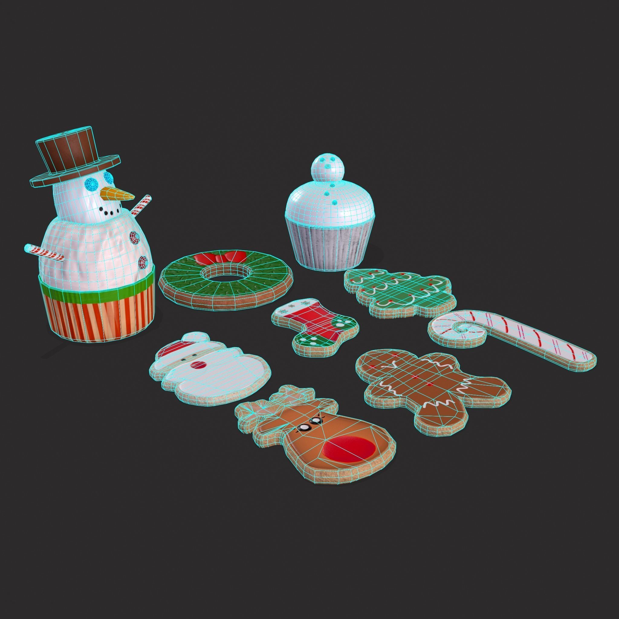 Wreath Cookies and Cupcake 3D Model Collection_17