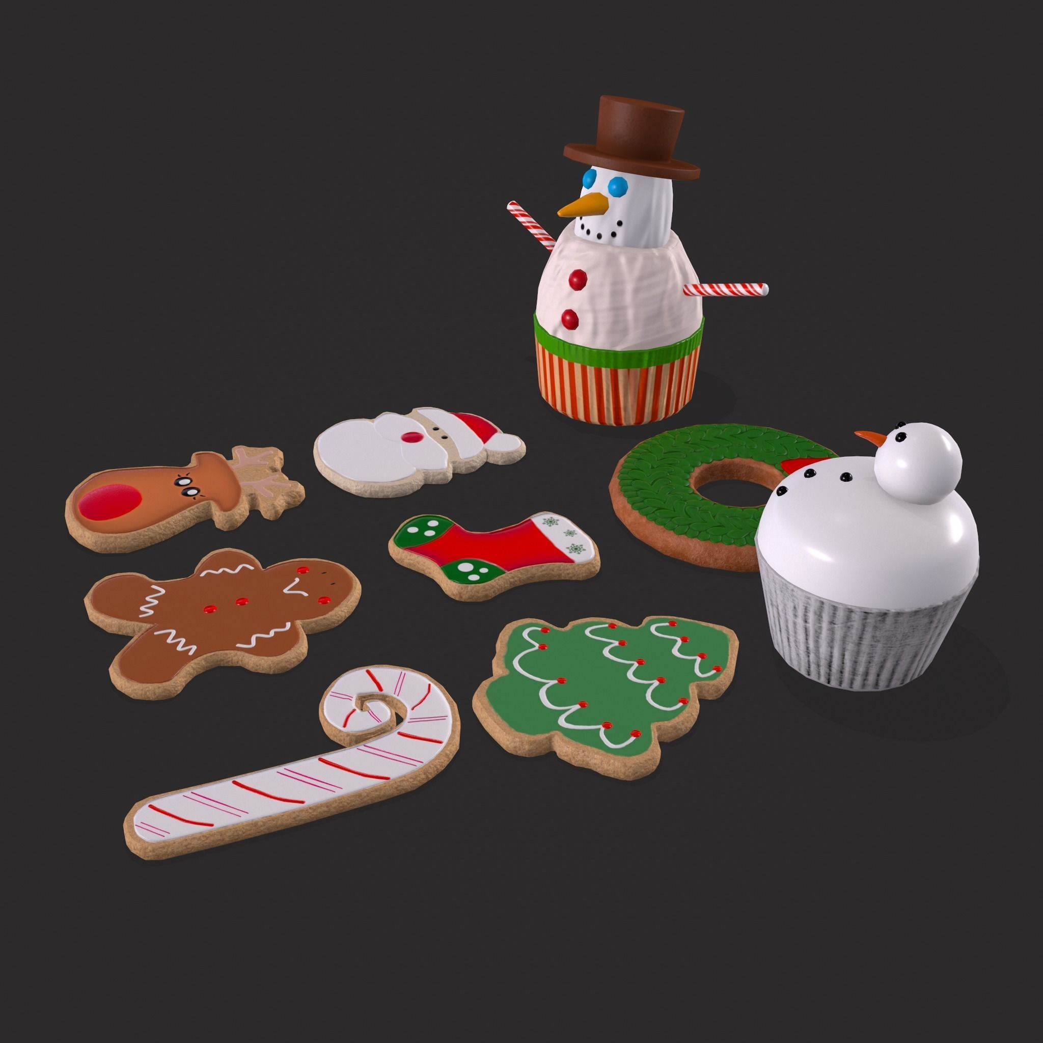 Wreath Cookies and Cupcake 3D Model Collection_14