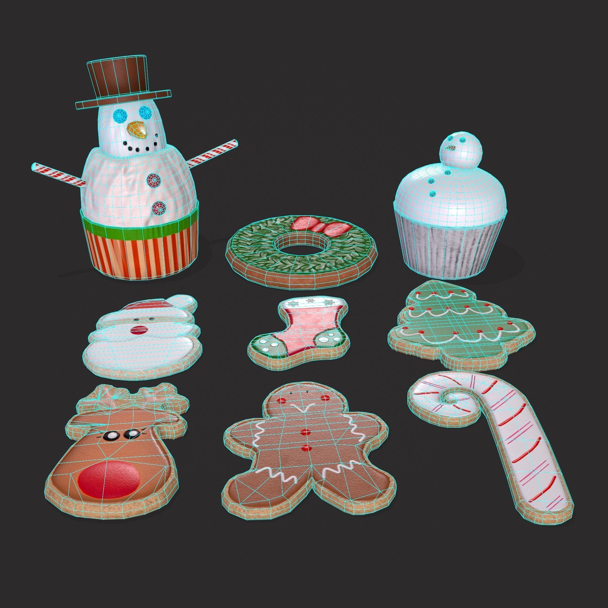 Wreath Cookies and Cupcake 3D Model Collection_1