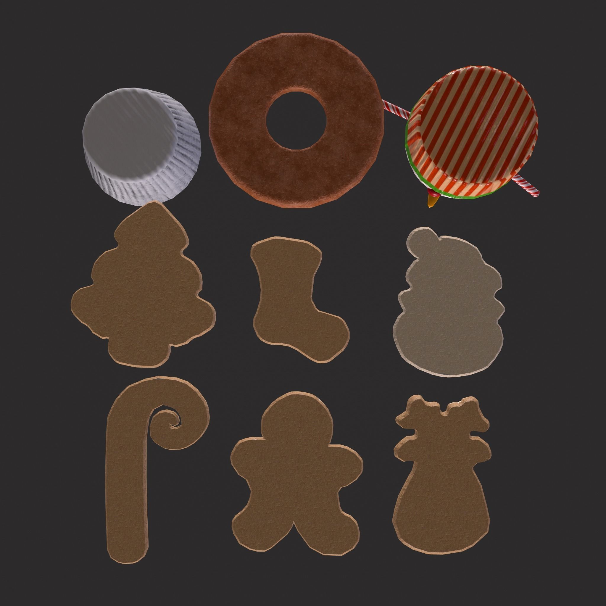 Wreath Cookies and Cupcake 3D Model Collection_10