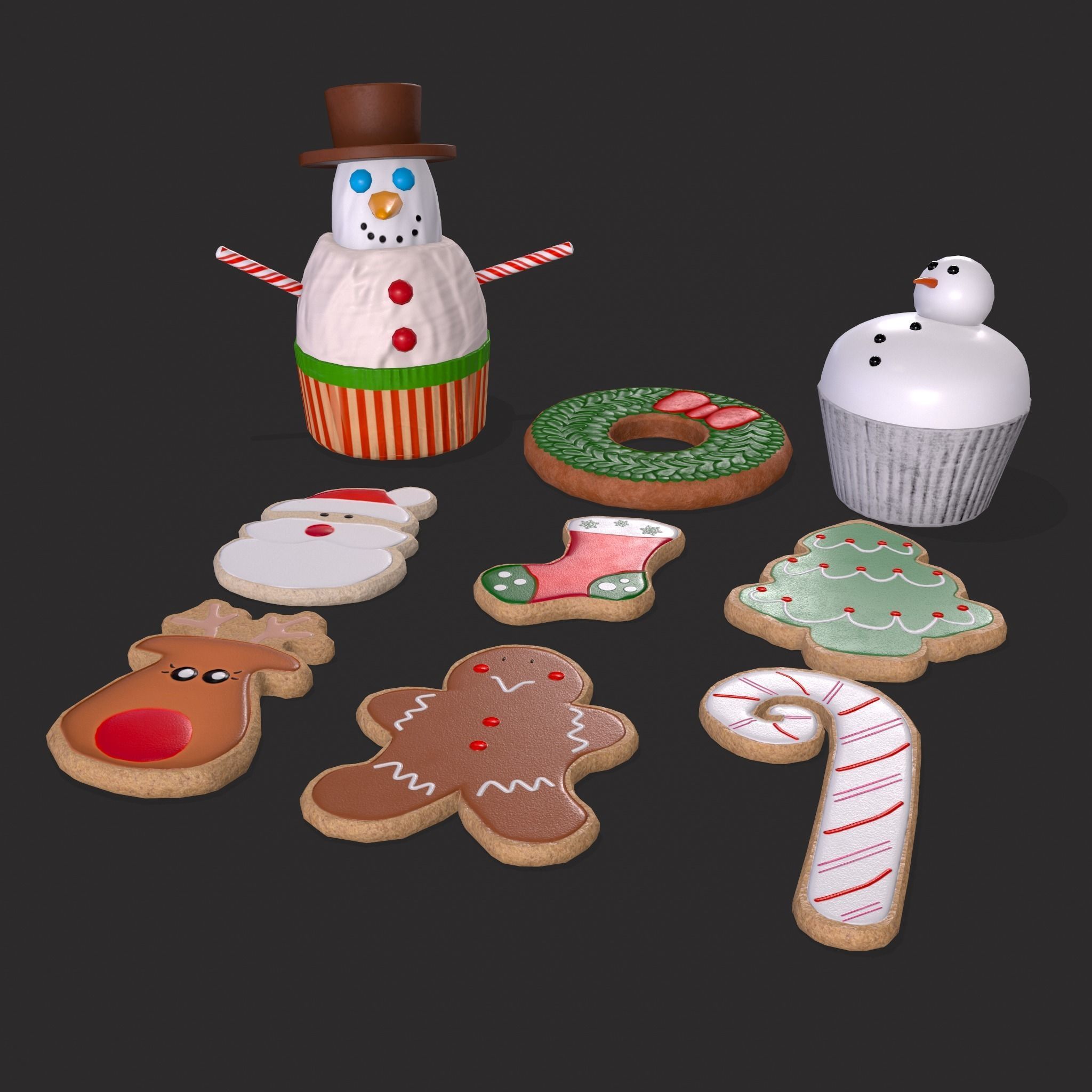 Wreath Cookies and Cupcake 3D Model Collection_4