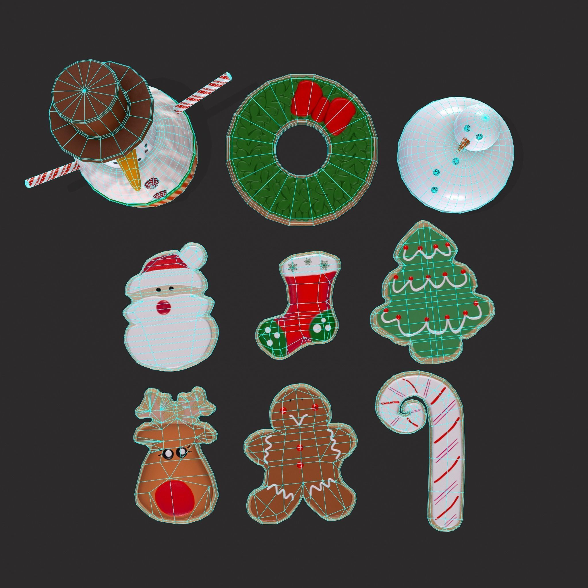 Wreath Cookies and Cupcake 3D Model Collection_13