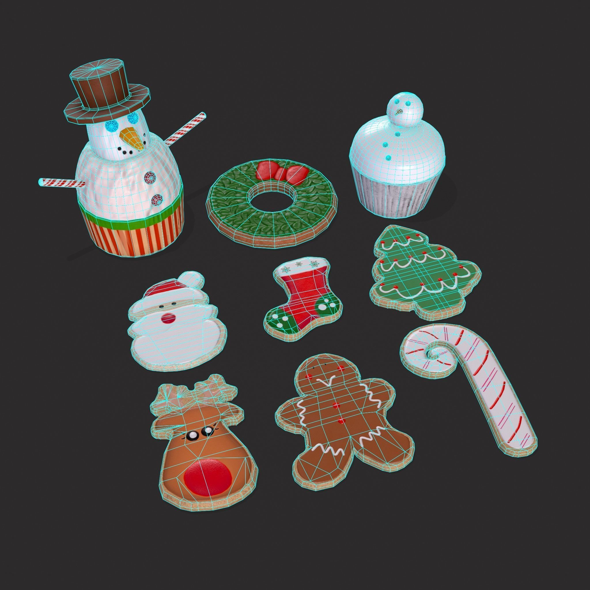 Wreath Cookies and Cupcake 3D Model Collection_3