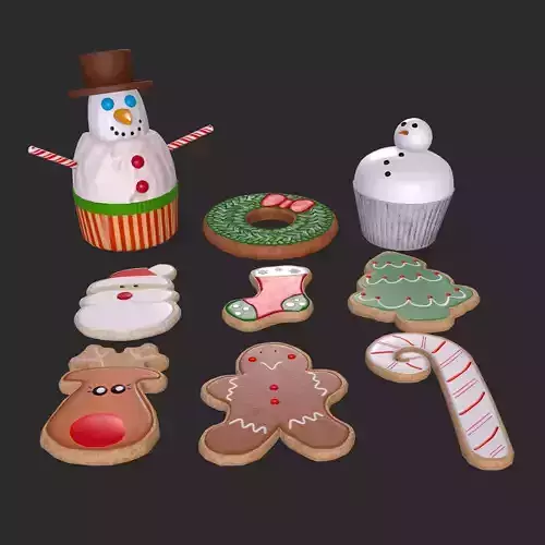Wreath Cookies and Cupcake 3D Model Collection