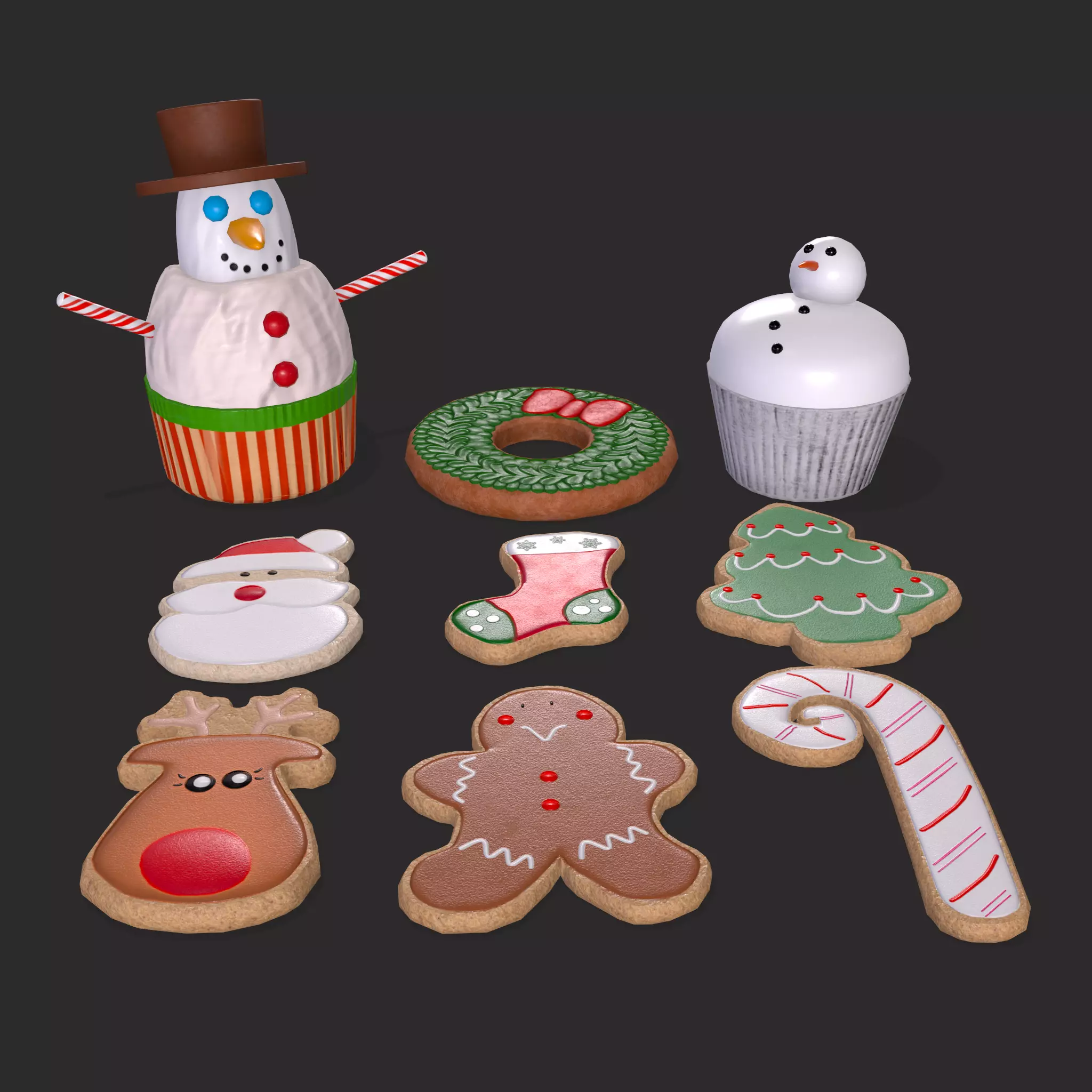 Wreath Cookies and Cupcake 3D Model Collection_0