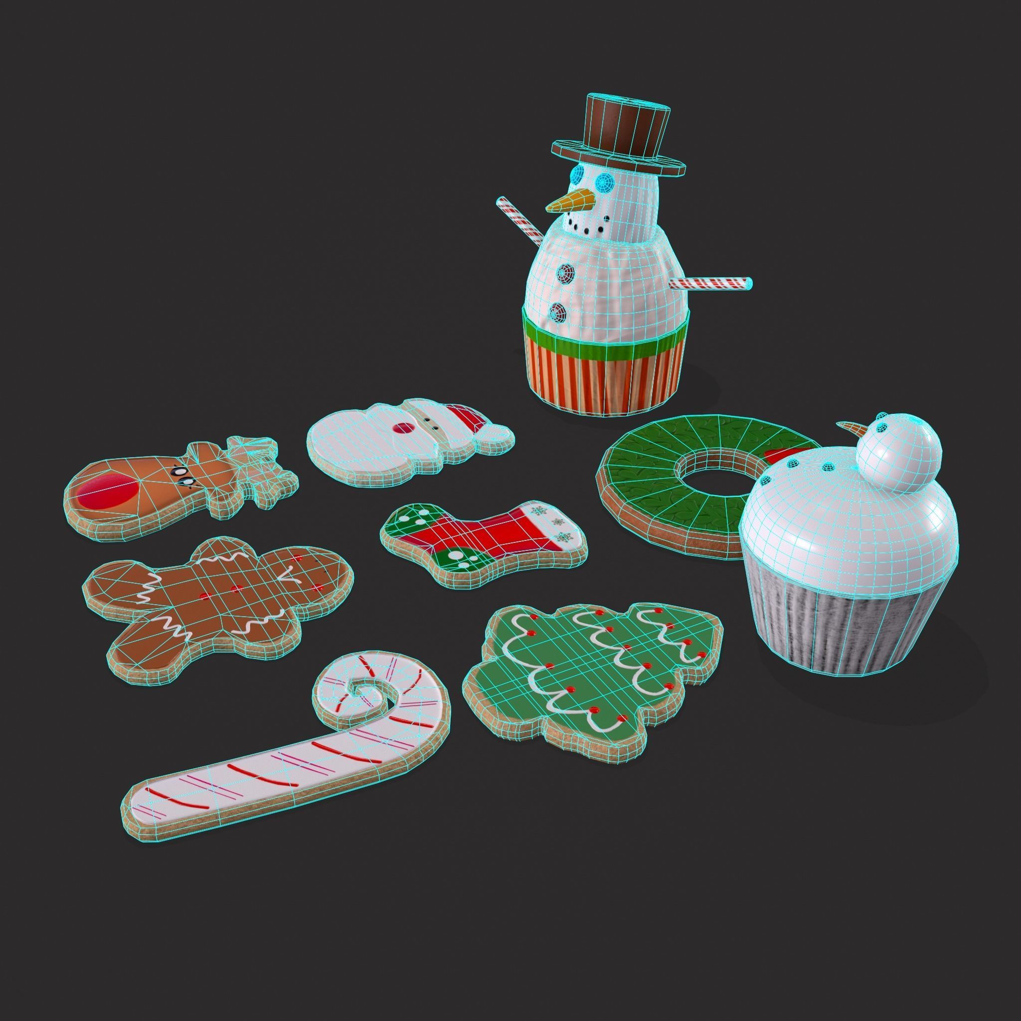 Wreath Cookies and Cupcake 3D Model Collection_15